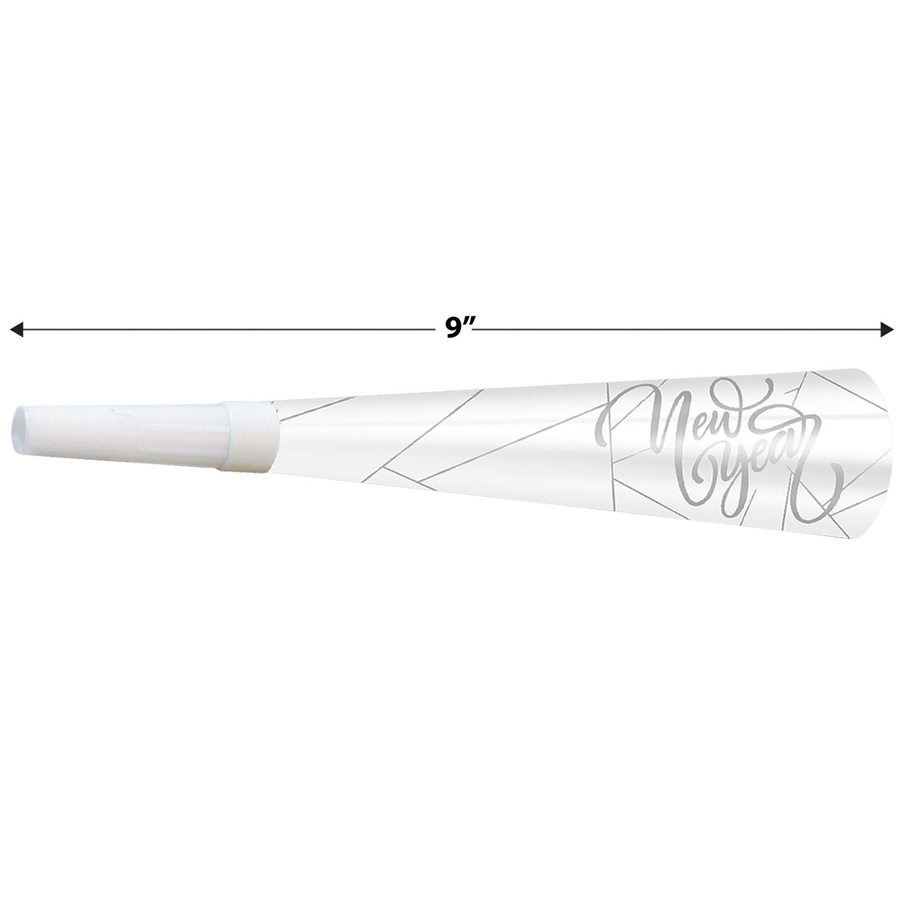 100 Pack Beistle White New Year Silver Party Horns - Perfect for New Year's Eve Celebrations, Birthday Parties & Festive Events