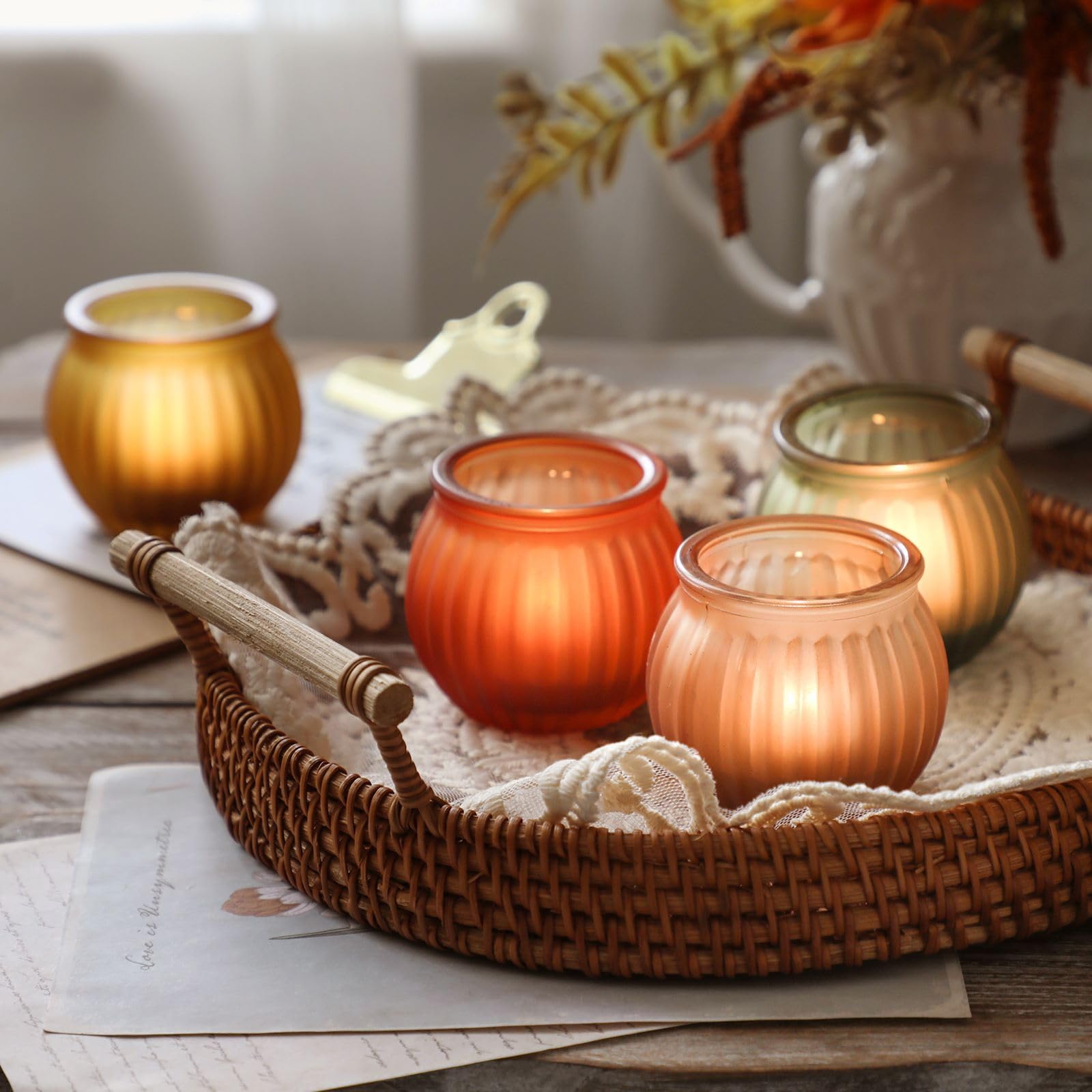 12Pcs Pumpkin Votive Candle Holders Set - Thanksgiving Fall Table Decor, Autumn Centerpiece for Home & Dinner Party | Perfect for Thanksgiving Decorations, Fall Weddings, and Cozy Seasonal Ambiance