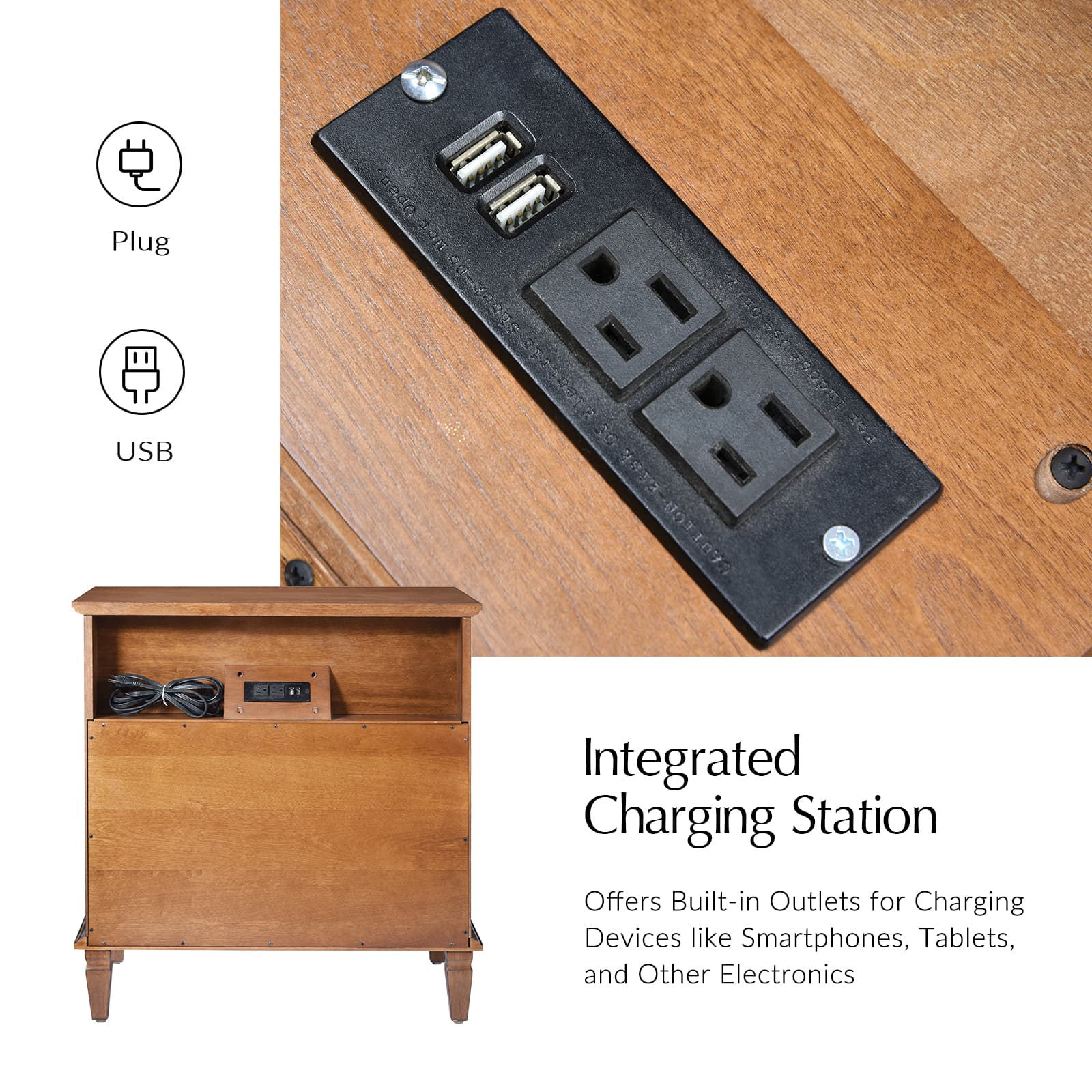 Isidro Accent Chest of Drawers with USB Charging Station - Modern Bedroom Dresser with 3 Drawers & Built-in Power Outlets - Perfect for Bedside Storage & Device Charging in Home, Office or Dorm Room