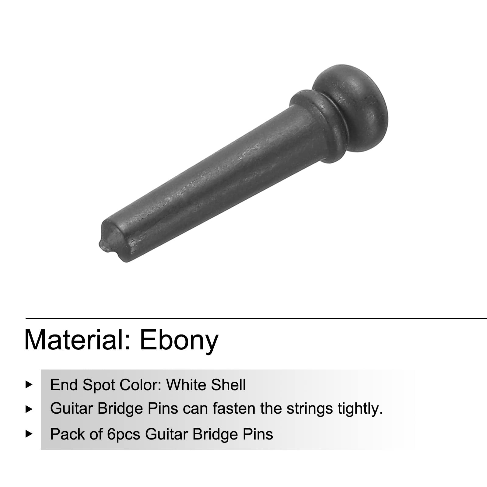 Ebony Acoustic Guitar Bridge Pins & Pegs Set - 6 Pack with Brass Folk Guitar End Pins & White Shell Spots | Durable Replacement Parts for Acoustic Guitars | Perfect for Guitar Maintenance & Upgrades