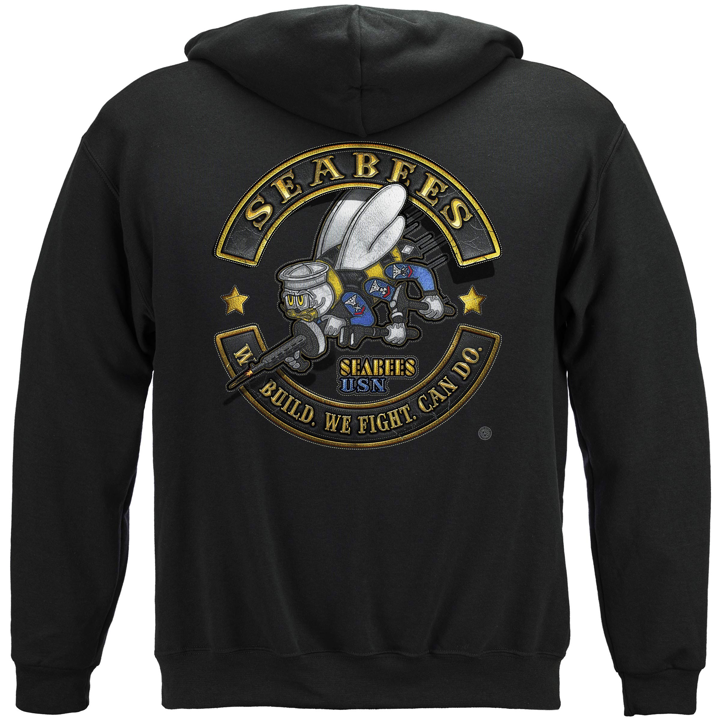 US Navy Hooded Sweatshirt - USN US Navy Sea Bees Biker MC MM2399SW - Military Style Pullover for Motorcycle Riding, Outdoor Activities & Casual Wear