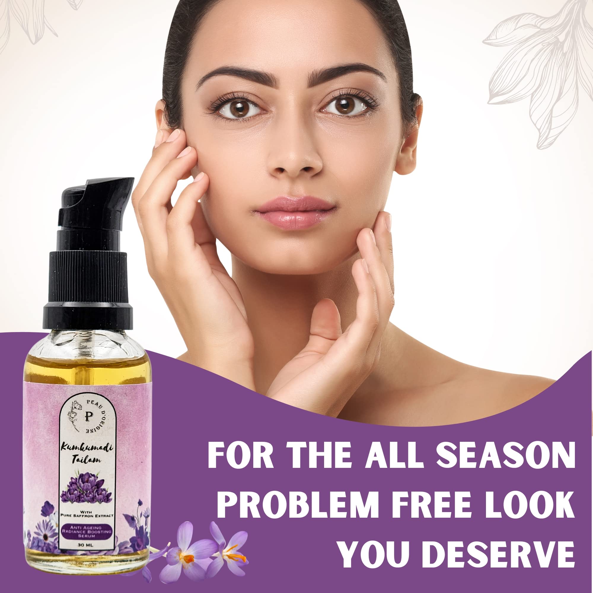 Kumkumadi Face Massage Oil - 100% Natural Ayurvedic Tailam for Winter Skin Care & Glowing Complexion (30ml) | Perfect for Dry Skin, Anti-Aging & Nighttime Facial Routine