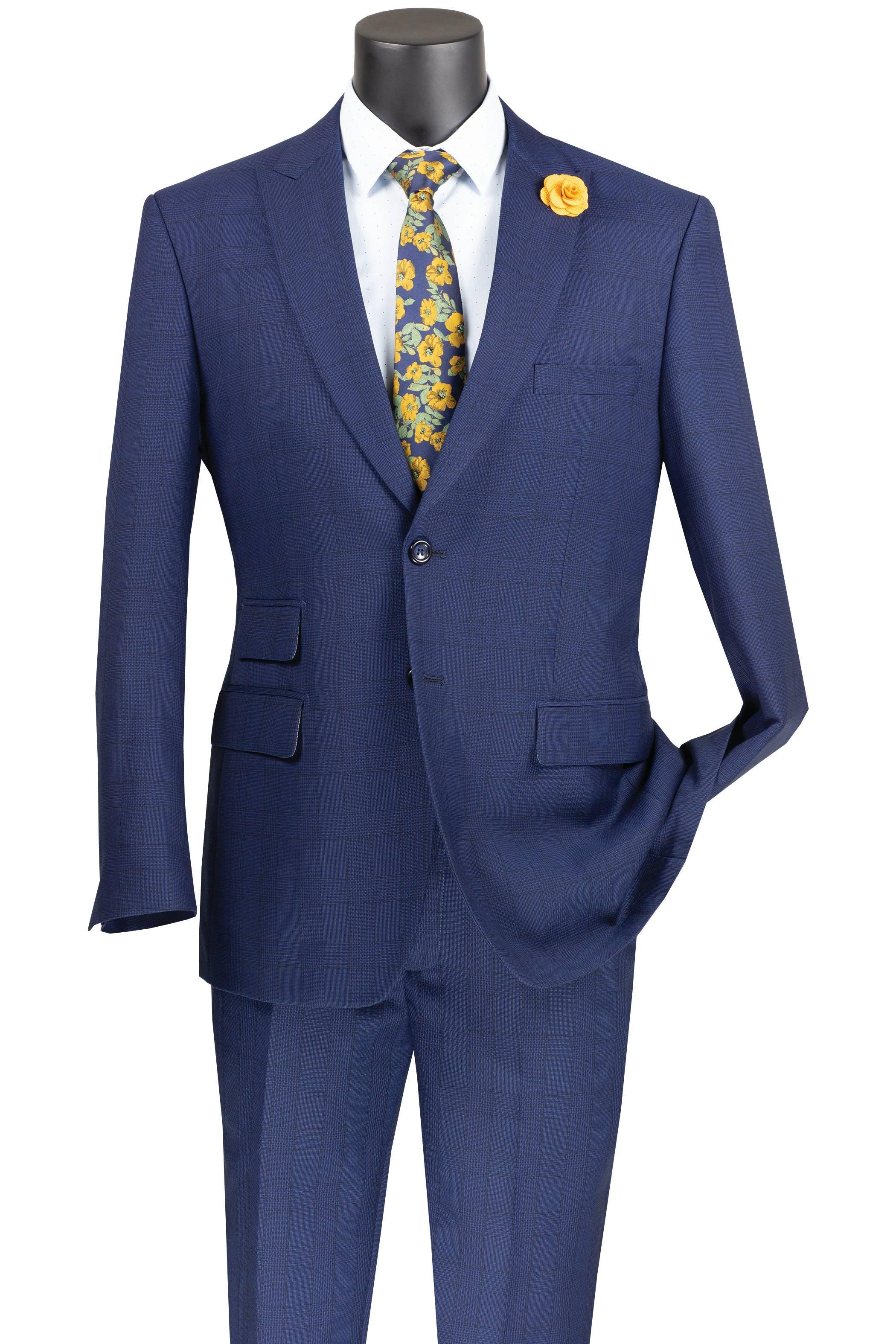 Blue Windowpane 2-Piece Modern Fit Suit for Men | Business Formal & Wedding Attire | Office Wear & Special Occasion Outfit