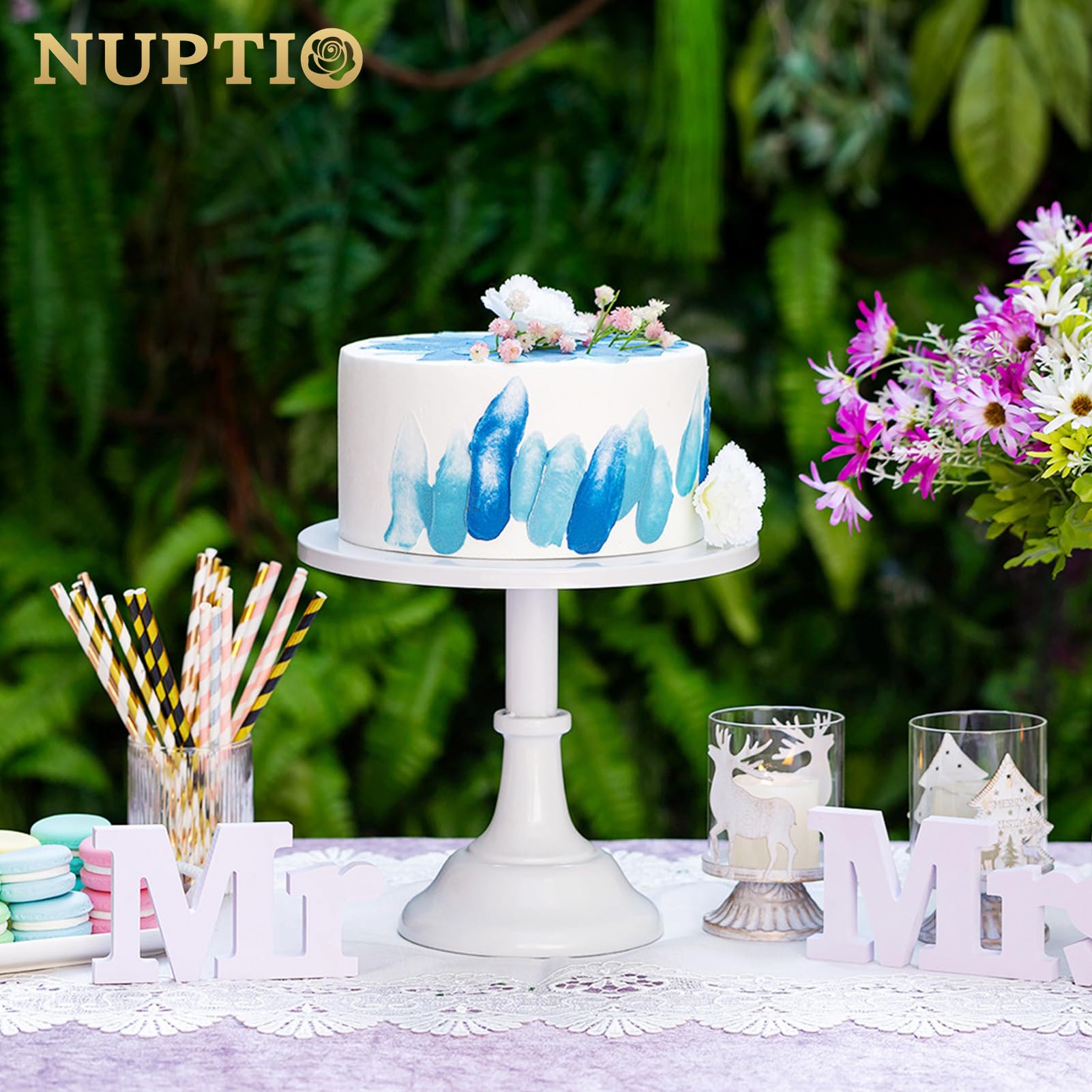 NUPTIO 9.84 Inch White Metal Cake Stand - Tiered Dessert Display for Weddings, Birthdays & Bridal Showers | Elegant Cupcake Holder & Food Riser for Party Treats, Afternoon Tea & Special Events (25cm Pedestal Plates)