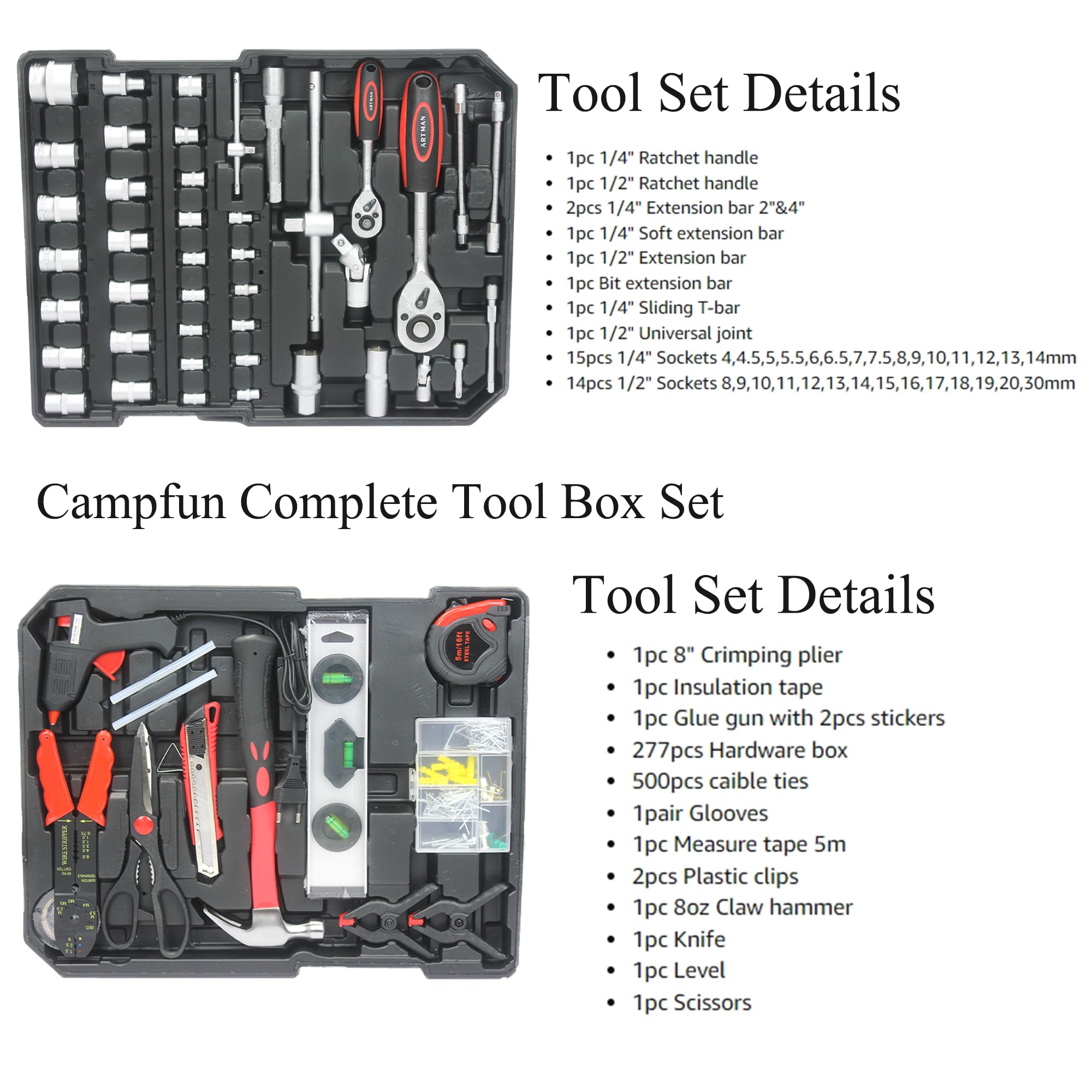 899-Piece Household & Auto Repair Tool Kit with Rolling Tool Box - Complete Mechanic Tool Set for Home, Garage & DIY Projects - Black
