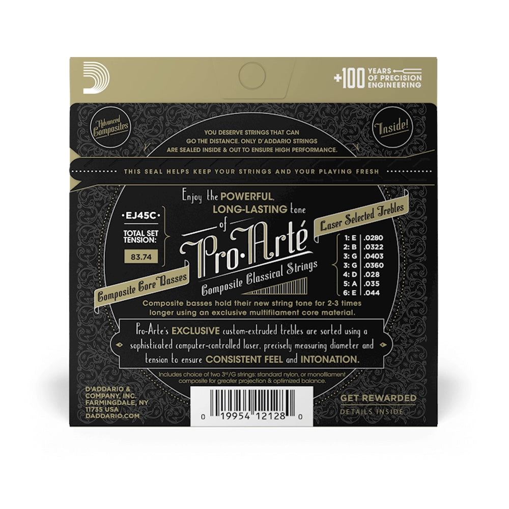 D'Addario EJ45C Pro Arte Composite Classical Guitar Strings - High Tension, Warm Tone for Professional & Student Players - Perfect for Concerts, Studio Recording & Practice Sessions