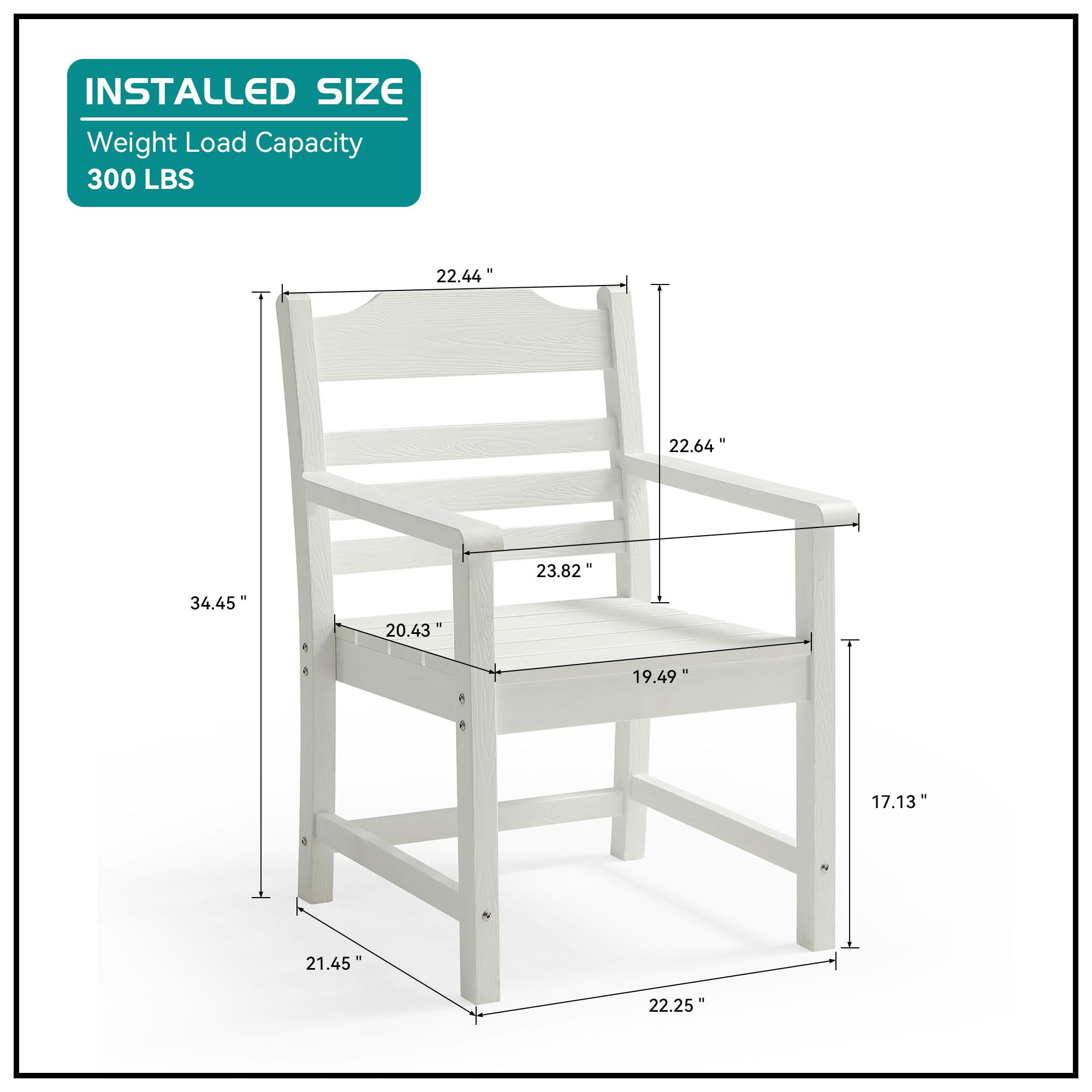 Kevinplus Outdoor Dining Chair Set of 2 - All-Weather HIPS Patio Chairs with Armrests for Deck, Backyard, Garden, Balcony, Porch - Perfect for Indoor/Outdoor Entertaining & Relaxation (White, 2-Piece Set)