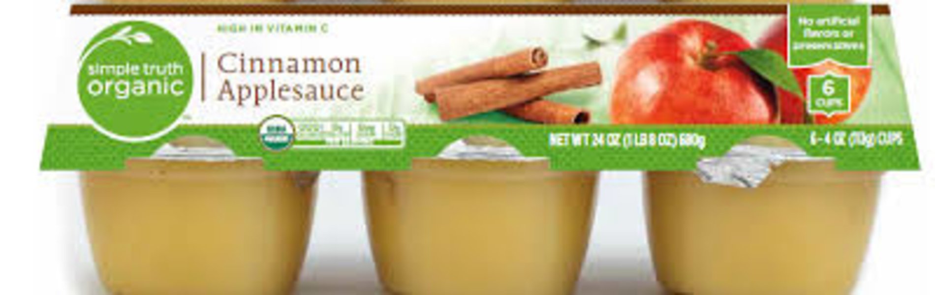 Organic Cinnamon Applesauce Cups Unsweetened - 4oz (6 Cups per Pack, 2-Pack) | Healthy Snack for Kids, Lunch Boxes & Family Game Nights | USDA Certified, No Added Sugar, Gluten-Free
