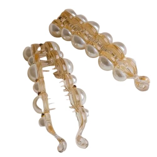 Elegant Pearl Hair Clip with Rhinestones - Banana Clip Ponytail Holder for Women & Girls - Perfect for Weddings, Parties & Everyday Styling (White, Pack of 1)