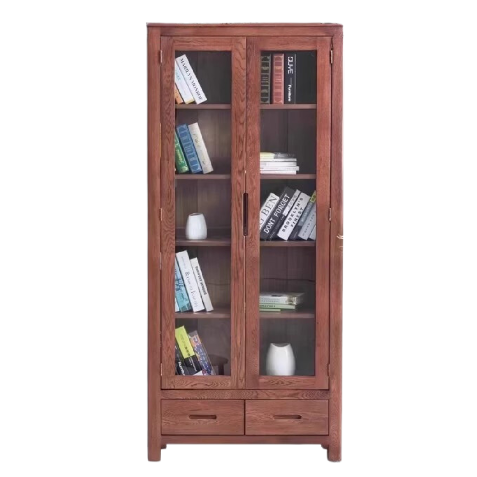 39.4x12.6x74.8 inch / 100x32x190 cm / walnut color / glass door bookcase