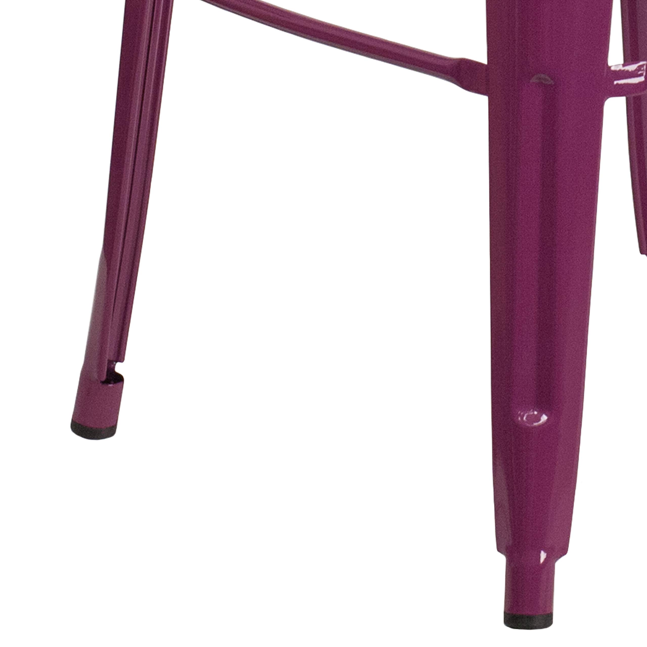EMMA + OLIVER 30 Inch Commercial Grade Purple Metal Bar Stool with Back - Indoor Outdoor Use for Kitchen Island, Bar Counter & Patio