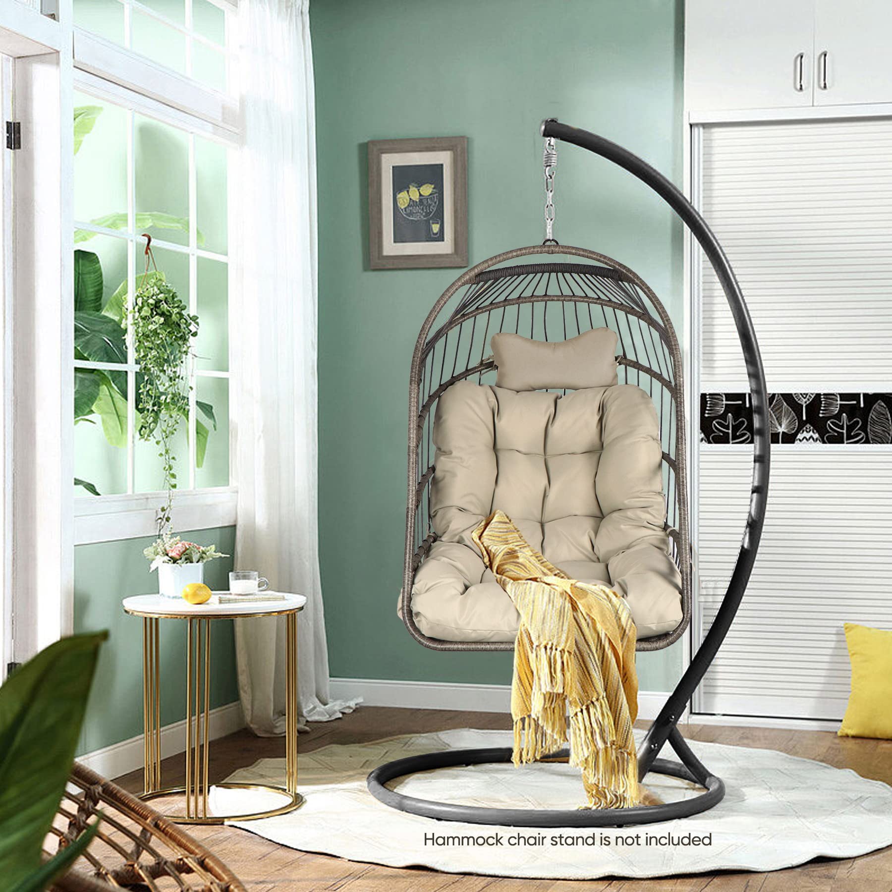 Chihee Foldable Wicker Egg Hanging Chair - Indoor Outdoor Rattan Swing Chair with Stainless Steel Hanging Kit & UV-Resistant Cushion - Perfect for Patio, Balcony, Bedroom, and Garden Relaxation