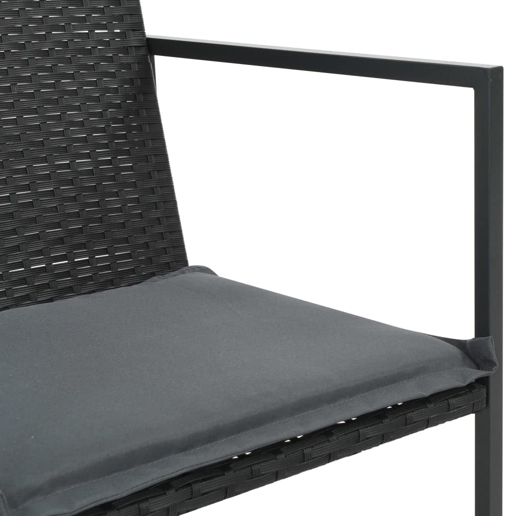 vidaXL 7-Piece Patio Dining Set with Glass Tabletop & Cushioned Rattan Chairs - Black Poly Rattan Outdoor Furniture for Garden, Poolside, and Backyard Entertaining