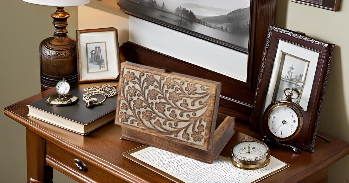 Handmade Decorative Wooden Jewelry Box with Lock & Key - Jewelry Organizer, Keepsake Box, Watch Storage - Perfect Birthday, Housewarming Gift for Women - Great for Travel, Home Decor & Special Occasions