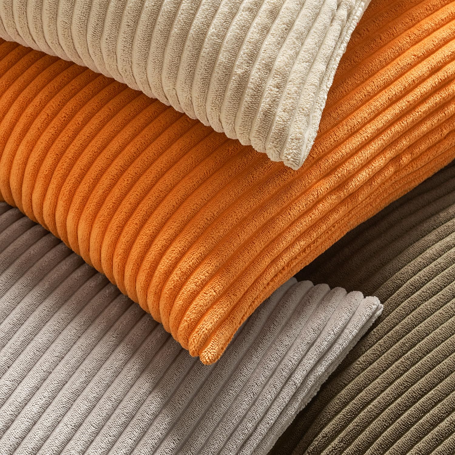 MIULEE Pack of 2 Orange Boho Striped Corduroy Pillow Covers 20x20 Inch - Soft Decorative Square Cushion Cases for Sofa, Bedroom & Couch - Perfect for Home Decor, Living Room Accents and Cozy Throw Pillow Covers