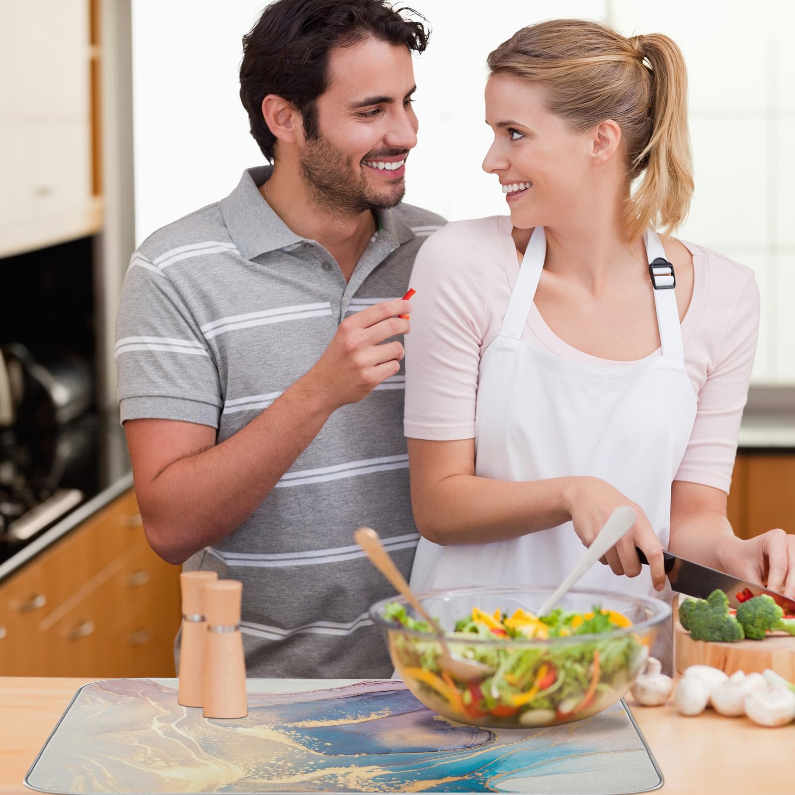 Marble Dish Drying Mat 16x18 Inch - Absorbent Kitchen Counter Mat for Dishes & Utensils