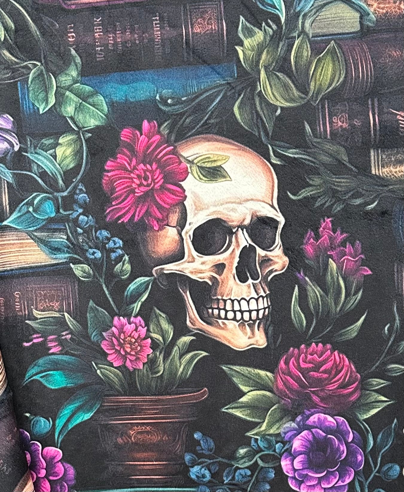 Books and Skulls Camo Print Luxe Large 55x79 Minky Blanket - Soft Throw for Bed, Couch, and Outdoor Camping