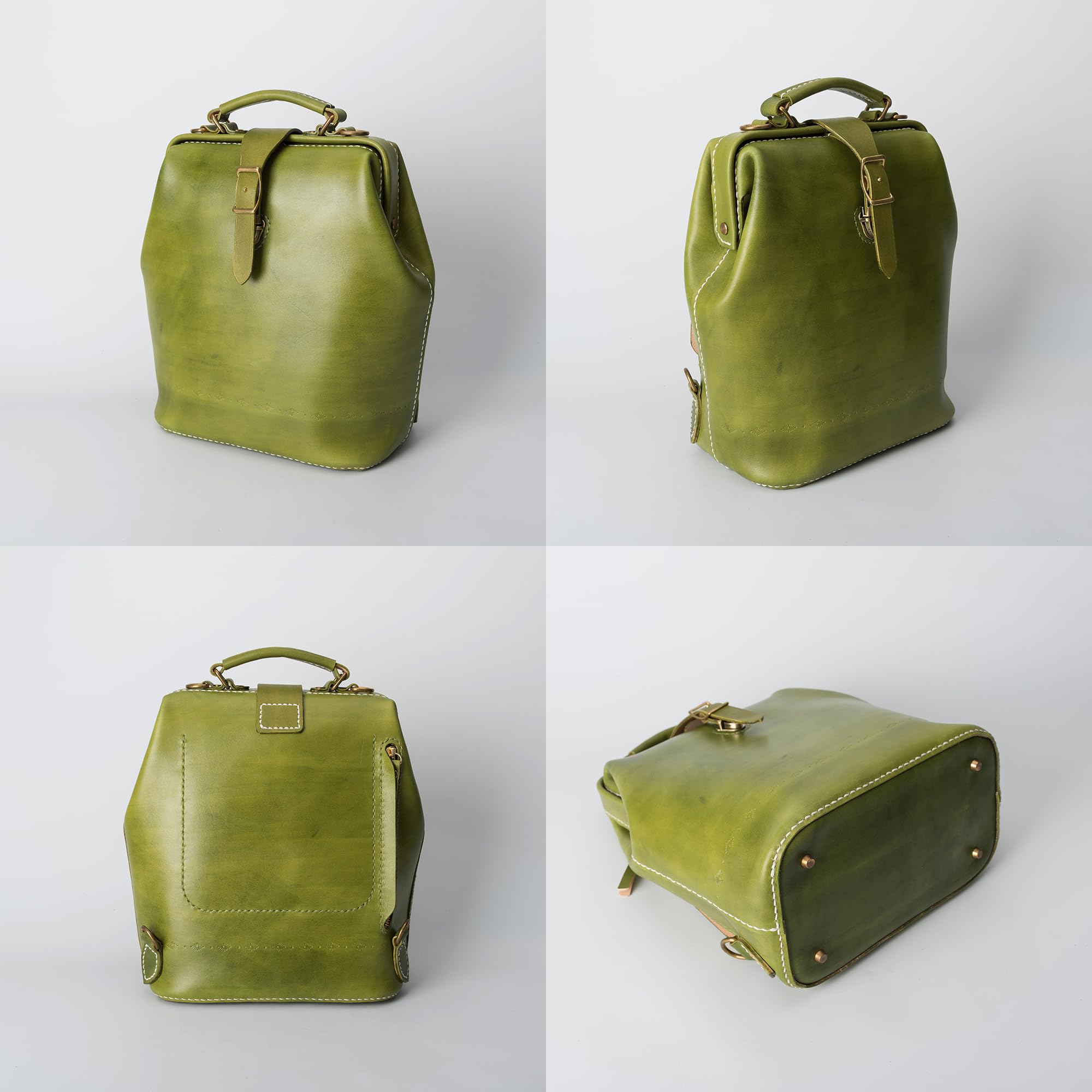 Premium Leather Doctor Bag Backpack for Women & Men - Hand Stitched Large Rucksack in Olive Green | Perfect for Work, Travel & Everyday Use