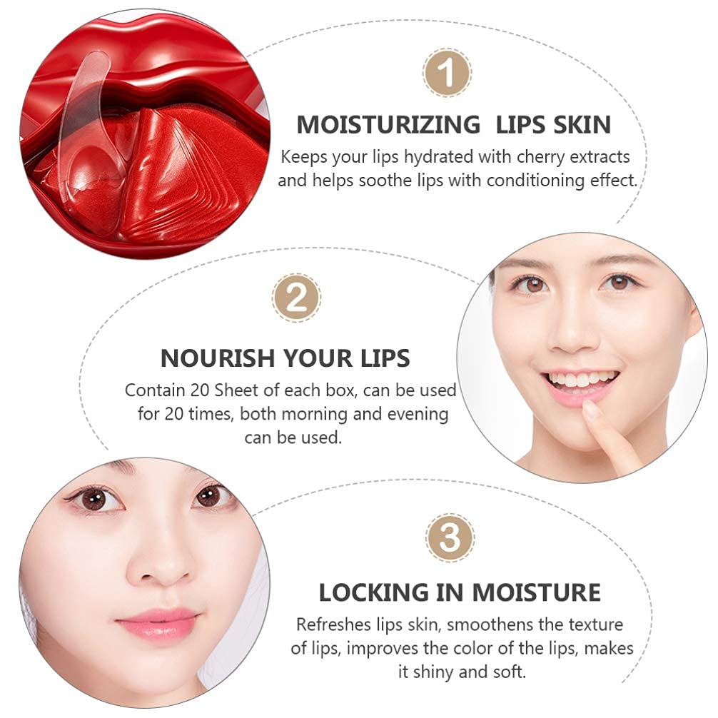 Hydrating Lip Jelly Mask Pack - 20 Cherry Flavored Patches for Soft, Plump Lips | Perfect for Overnight Care, Dry Lips & Pre-Makeup Prep