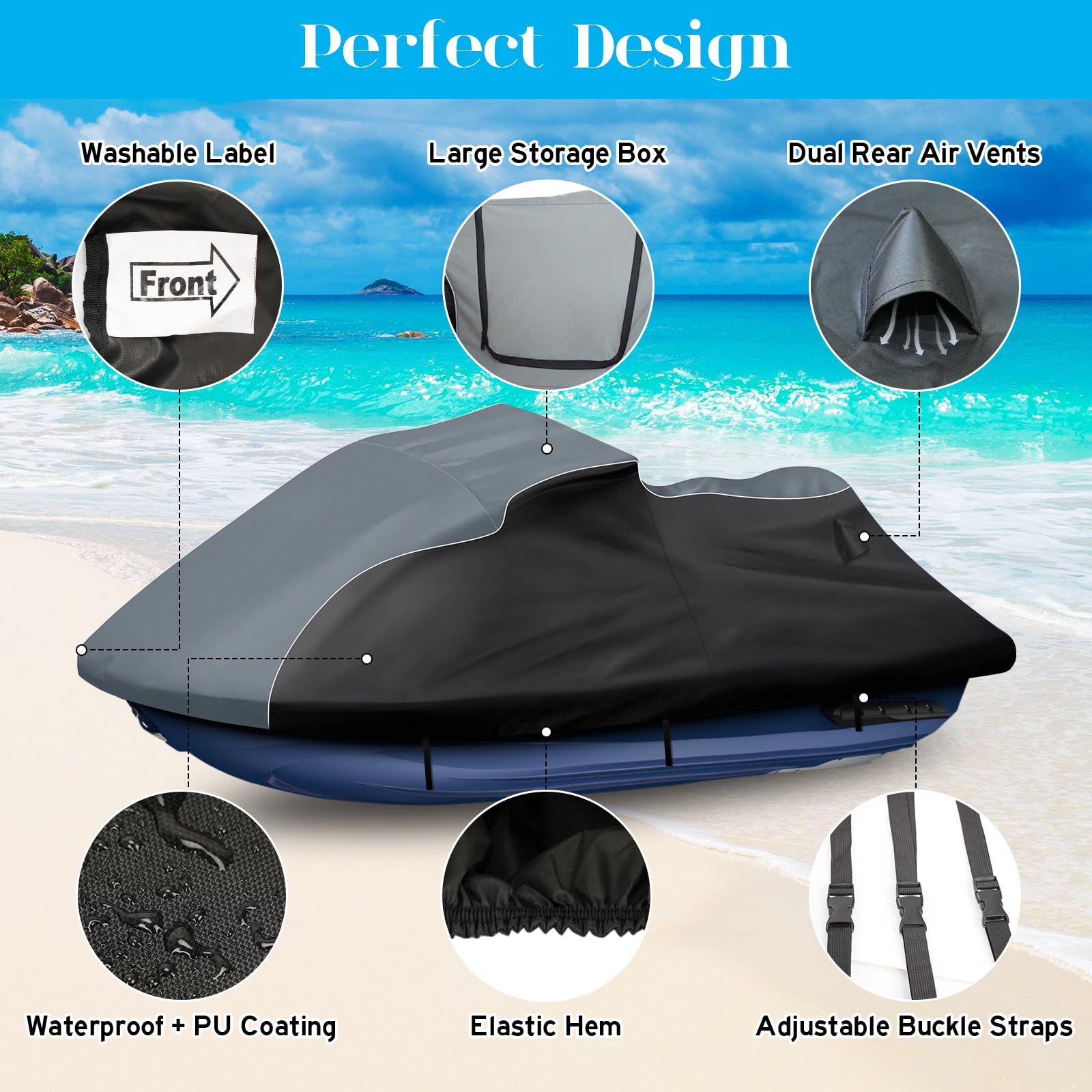 Premium 600D Oxford Jet Ski Cover for Yamaha FX Cruiser HO/SHO/SVHO (2012-2018) - Heavy Duty Waterproof Waverunner Cover with UV Protection & Ventilation - Perfect for Outdoor Storage & Marine Use