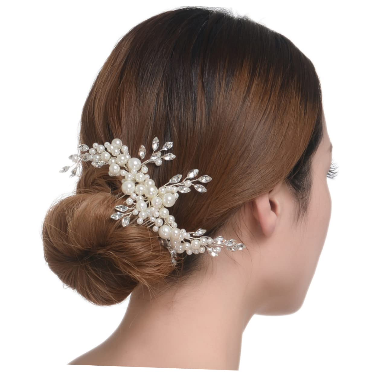 Minkissy Pearl Tiara Wedding Headpiece - Bridal Hair Comb with Flowers & Diamonds for Bride | Elegant Headdress for Wedding, Bridal Shower, Prom, and Special Occasions