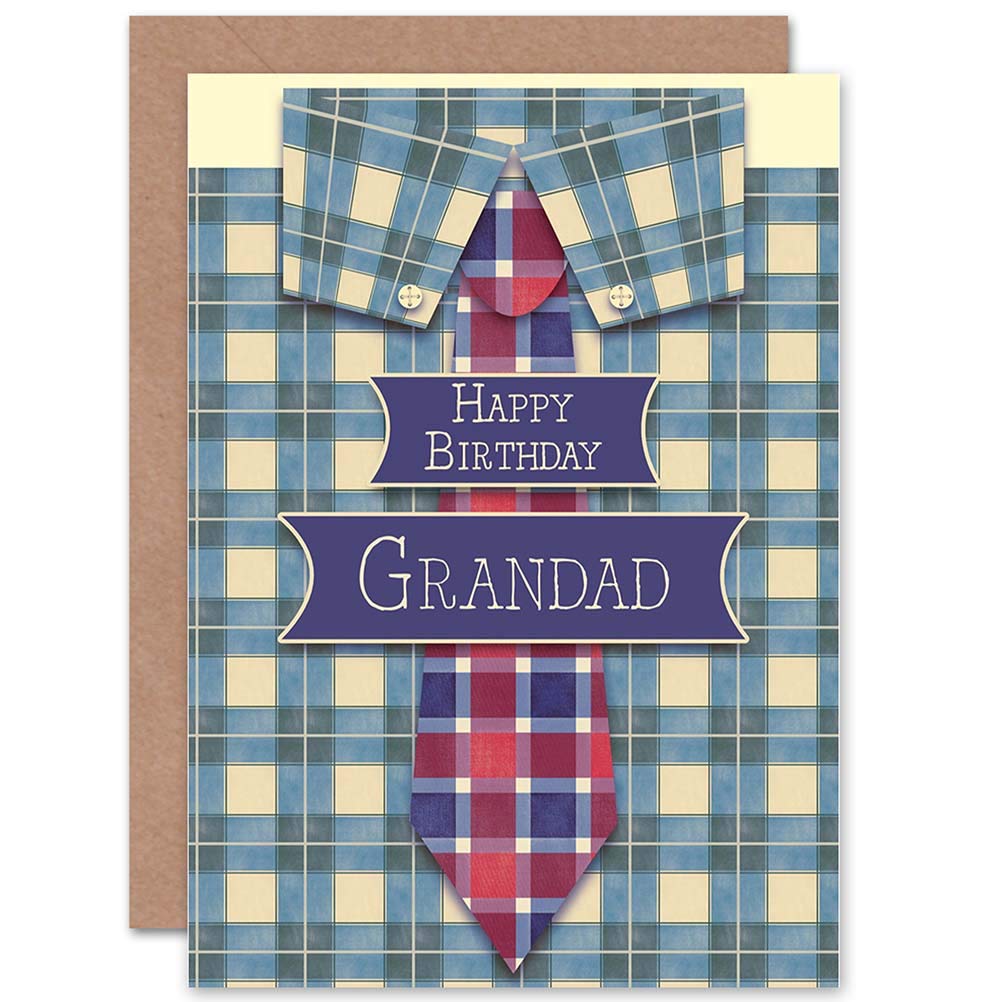 Wee Blue Coo Birthday Card for Grandad - Checked Shirt & Tie Design - Perfect Gift for Father's Day, Grandparents Day & Special Occasions