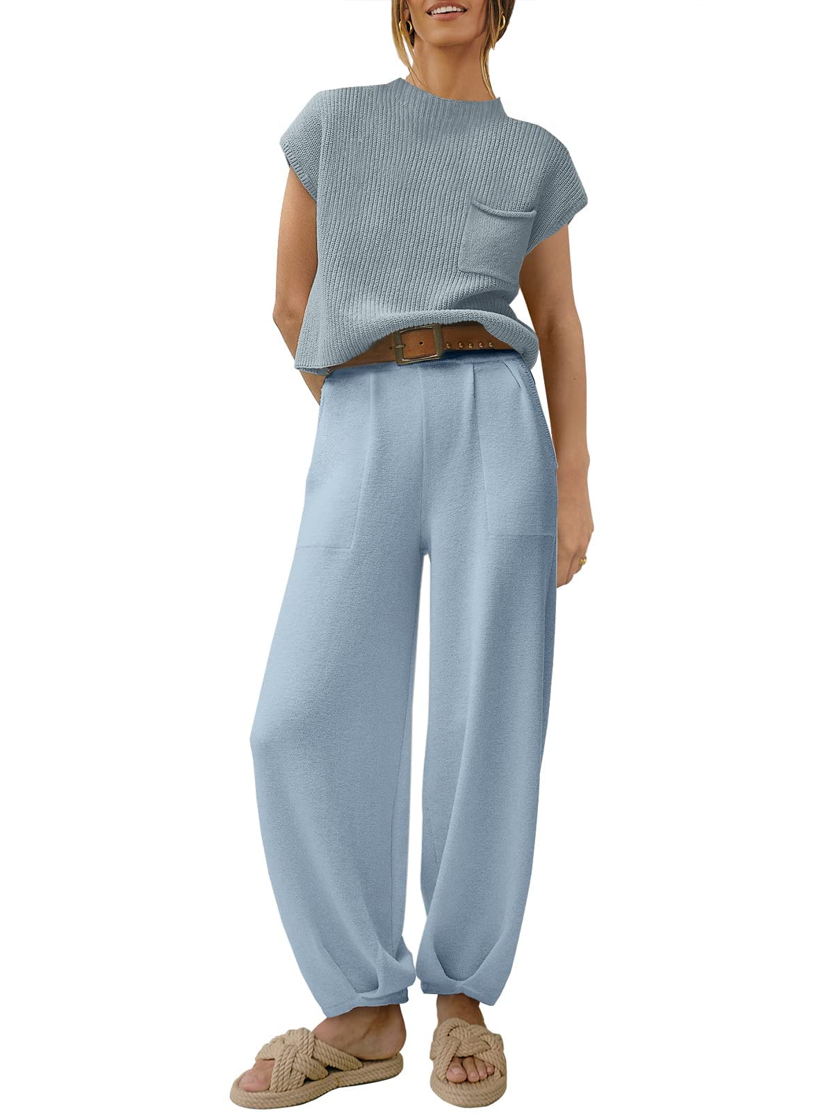 WZTYYDS Women's Knit Sweater Vest & High Waisted Pants Lounge Set - Soft 2 Piece Matching Outfit for Casual Wear, Work & Home Comfort