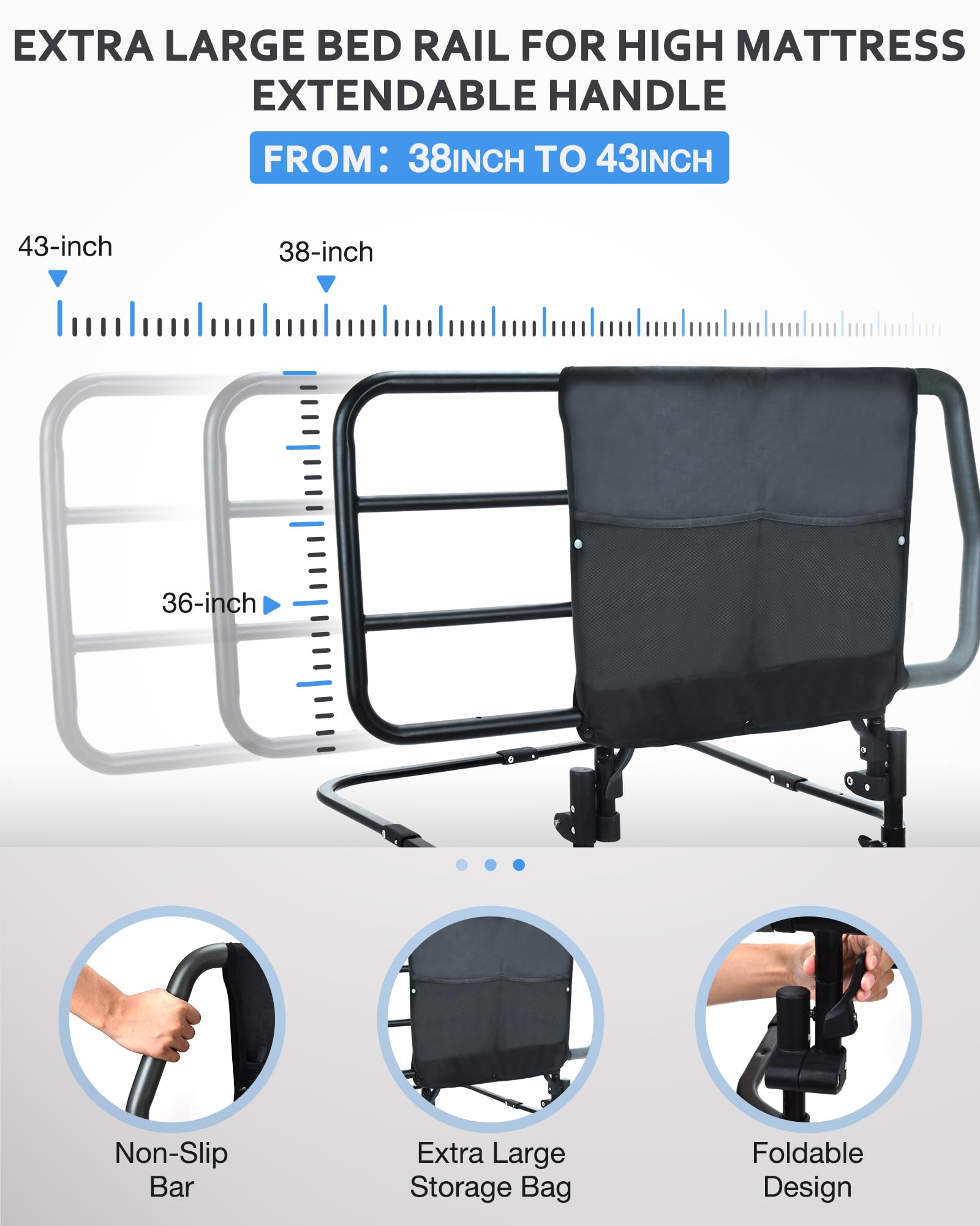 **Sangohe Extra Large Heavy Duty Bed Rail for Elderly - Bed Assist Grab Bar Handle with Storage Pocket, Safety Bed Rails for Seniors & Adults - Ideal for Safe Bed Entry & Exit, Home Care & Mobility Support (Model 504F)**