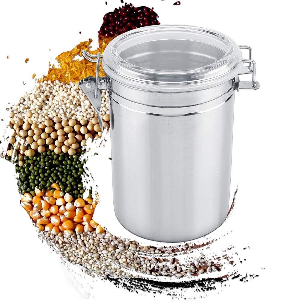 Premium Stainless Steel Coffee Canister - Airtight Ground Coffee & Bean Storage Container with Clear Clamp Lid (1800ml) - Ideal for Kitchen, Pantry Organization & Keeping Coffee, Tea, Flour, Sugar Fresh