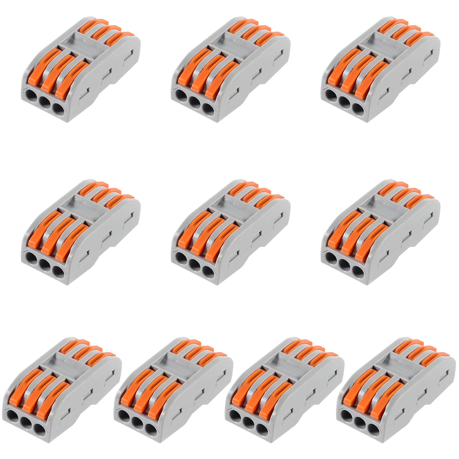 10pcs Lever Wire Connectors 3 Circuit Inline Splices - Electrical Quick Connect Wire Connectors 28-12 AWG for Home Wiring, DIY Projects & Electrical Repairs | SPL-3 Lever Nuts for Secure Connections