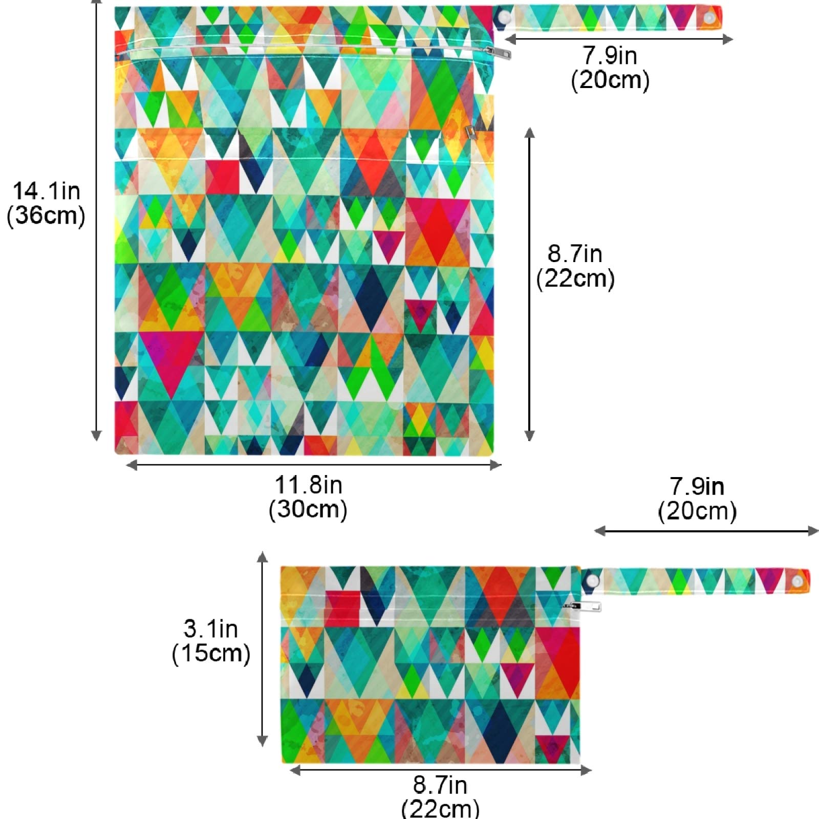 Visesunny 2-Pack Waterproof Wet Bags with Zippered Pockets - Reusable Washable Triangle Pouch for Travel, Beach, Pool & Gym - Perfect for Swimsuits, Diapers, Toiletries & Dirty Clothes - Great for Daycare, Stroller & Sports Activities