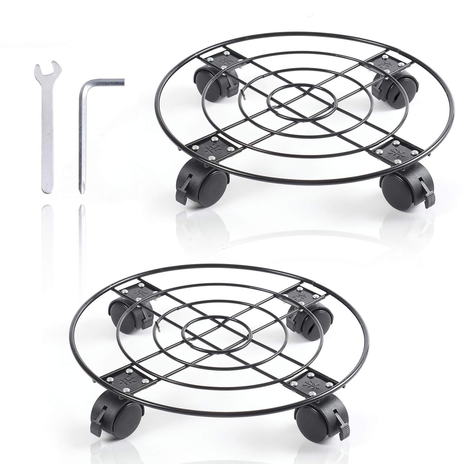 2-Pack Heavy Duty Metal Plant Caddy with 360° Lockable Wheels - 13
