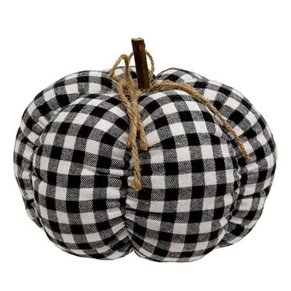 Black and White Buffalo Check Stuffed Felt Pumpkin - 8 Inch Fall Home Decor for Thanksgiving, Autumn Table Centerpiece, and Seasonal Mantel Display