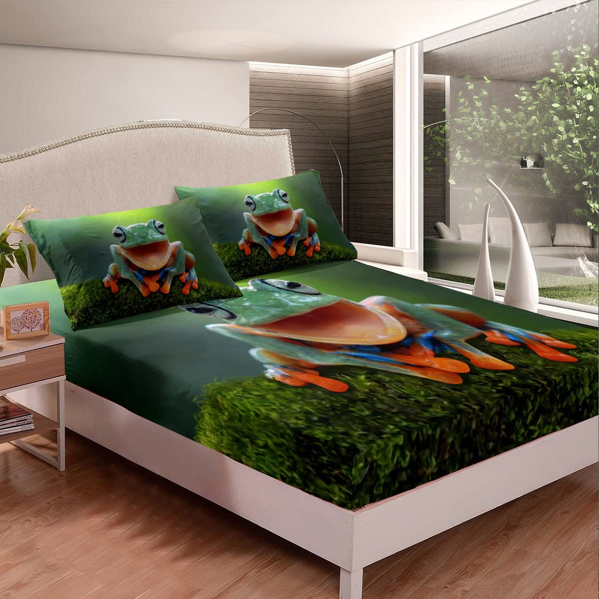 Kids Frog Bed Sheet Set - Super Soft Microfiber Green Tropical Frog Decor for Boys & Girls | Deep Pocket Fitted Sheet | Cute Wild Animal Bedding | Perfect for Kids' Bedroom, Nursery, or Playroom Decor