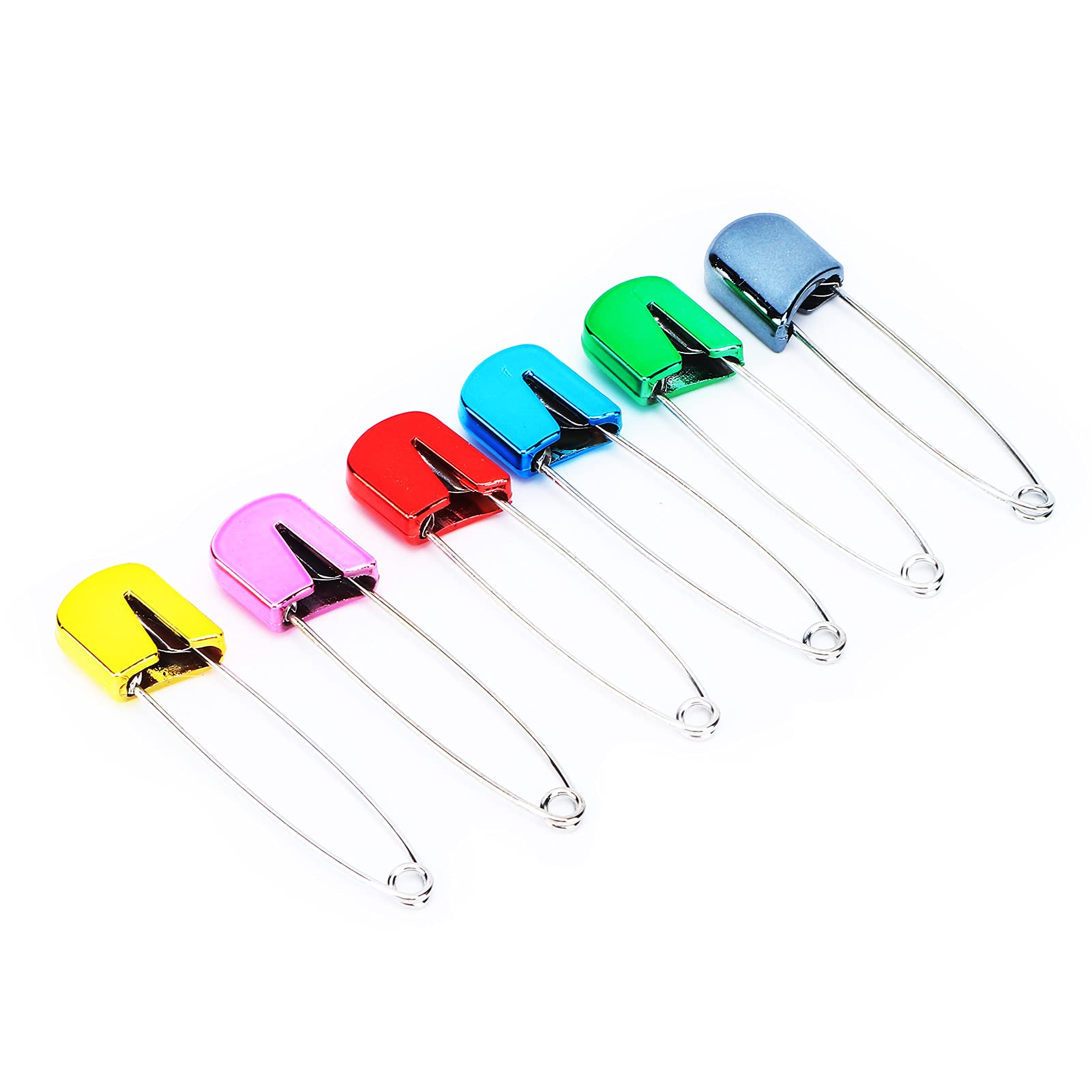 Stainless Steel Diaper Pins with Plastic Safety Locks - 6 Colorful Nappy Sewing Pins for Baby & Adult Cloth Diapers - Secure Fabric Fasteners for Knitting, DIY & Traditional Diaper Use
