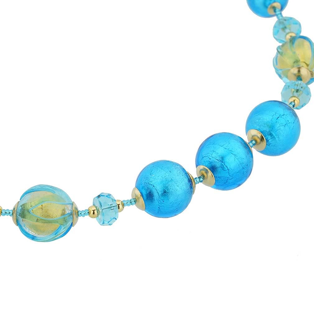 Venetian Murano Glass Necklace with Gold Accents - Sky Blue Jewelry for Women, Perfect for Parties & Special Occasions