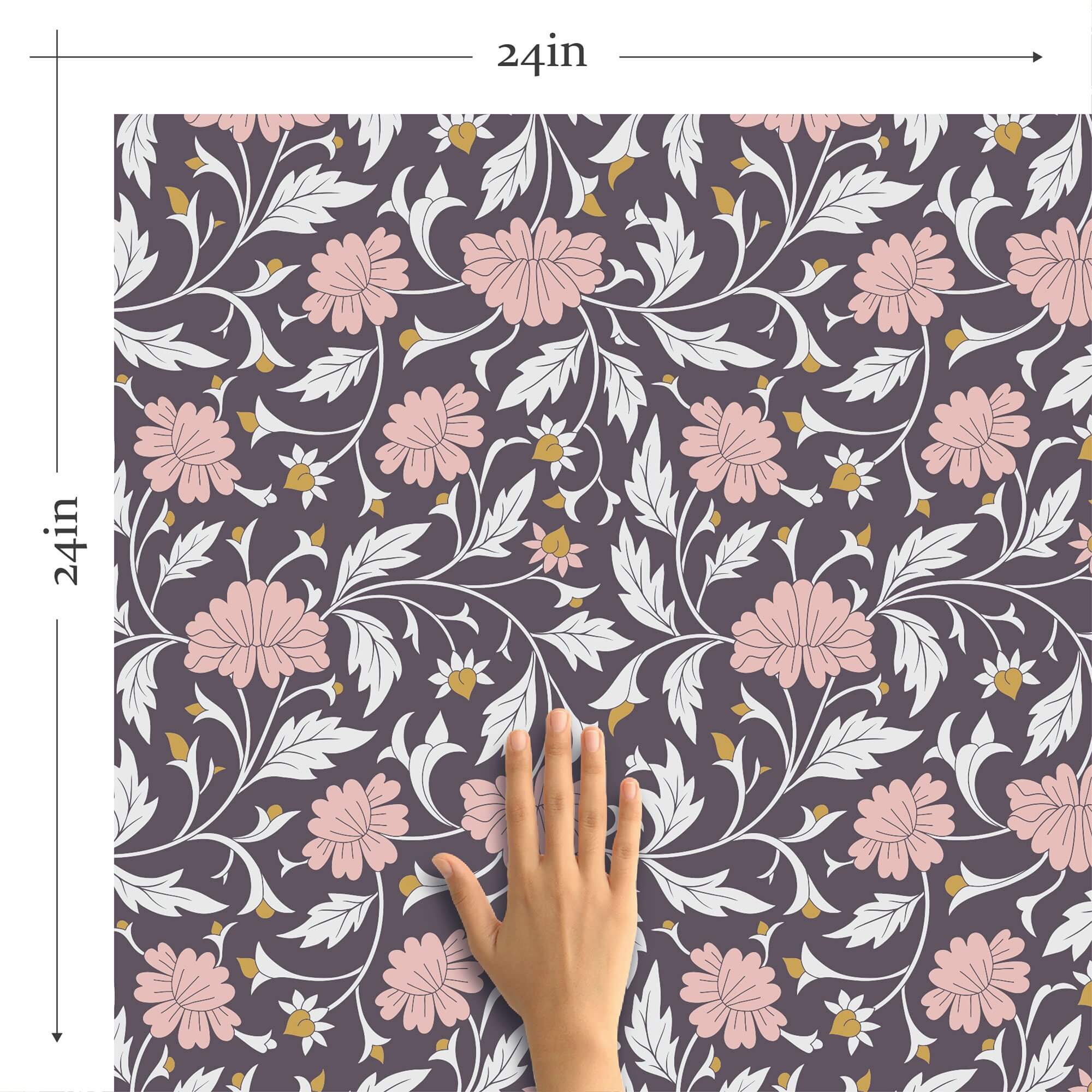 Purple Contemporary Floral Peel and Stick Removable Wallpaper - Self-Adhesive Decorative Vinyl for Bedroom, Living Room & Nursery - Easy DIY Home Decor Upgrade