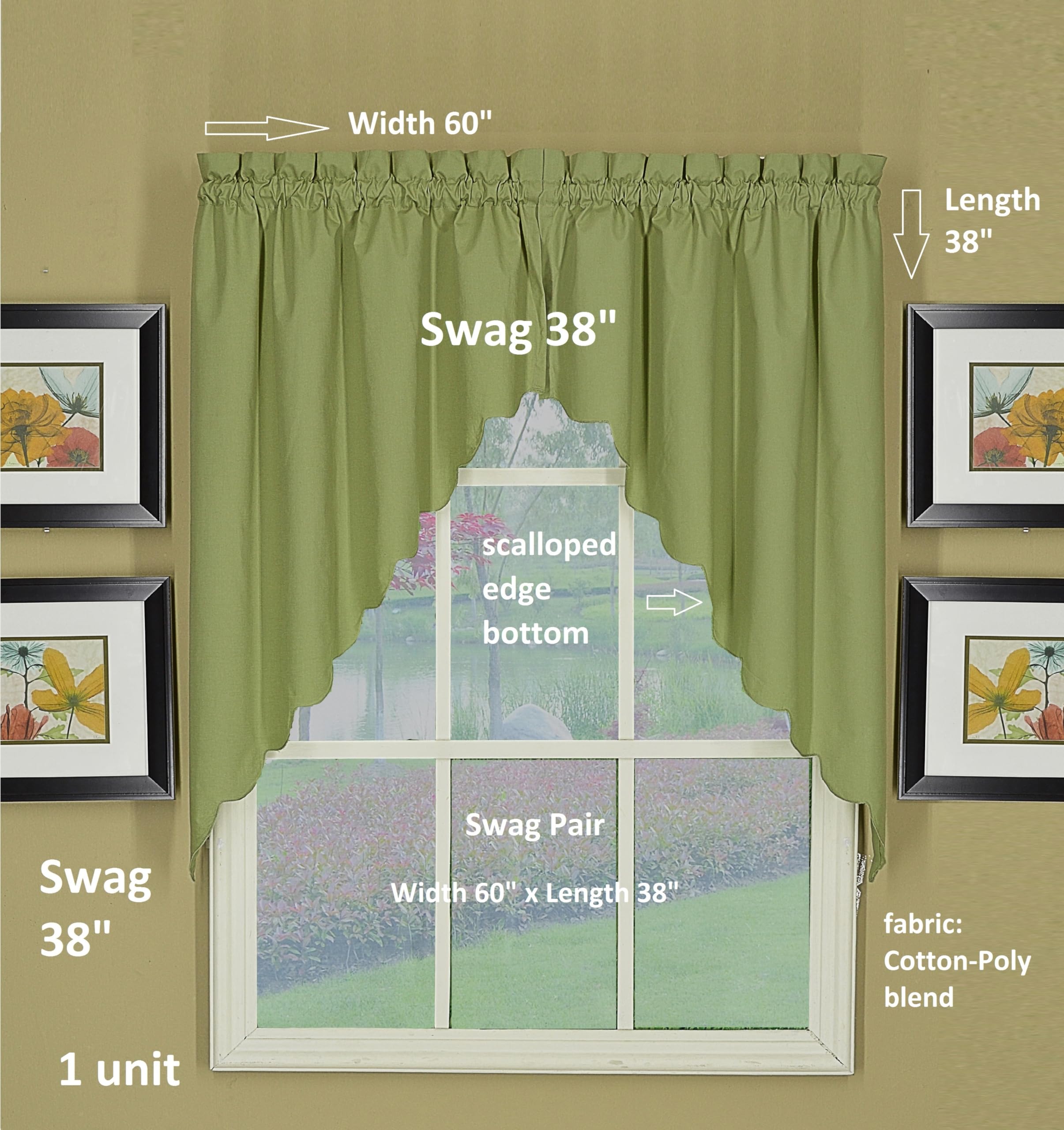 Orleans Scallop Curtain Pair - Sage Green 60