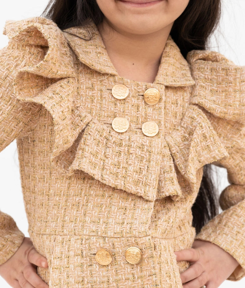 Pre Order: Elegant Beige Tweed Frock Dress for Women - Perfect for Office Wear, Cocktail Parties & Special Occasions