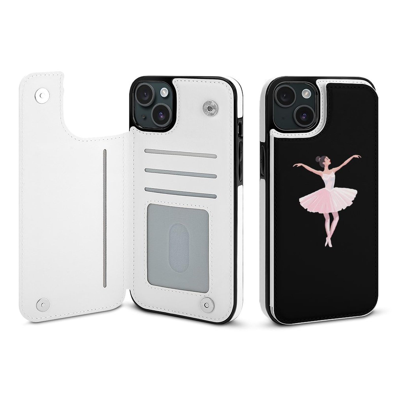 Elegant Dancing Ballerina Flip Wallet Case for iPhone 15 Plus - Cute Phone Cover with Card Holder | Perfect for Parties, Travel & Everyday Use