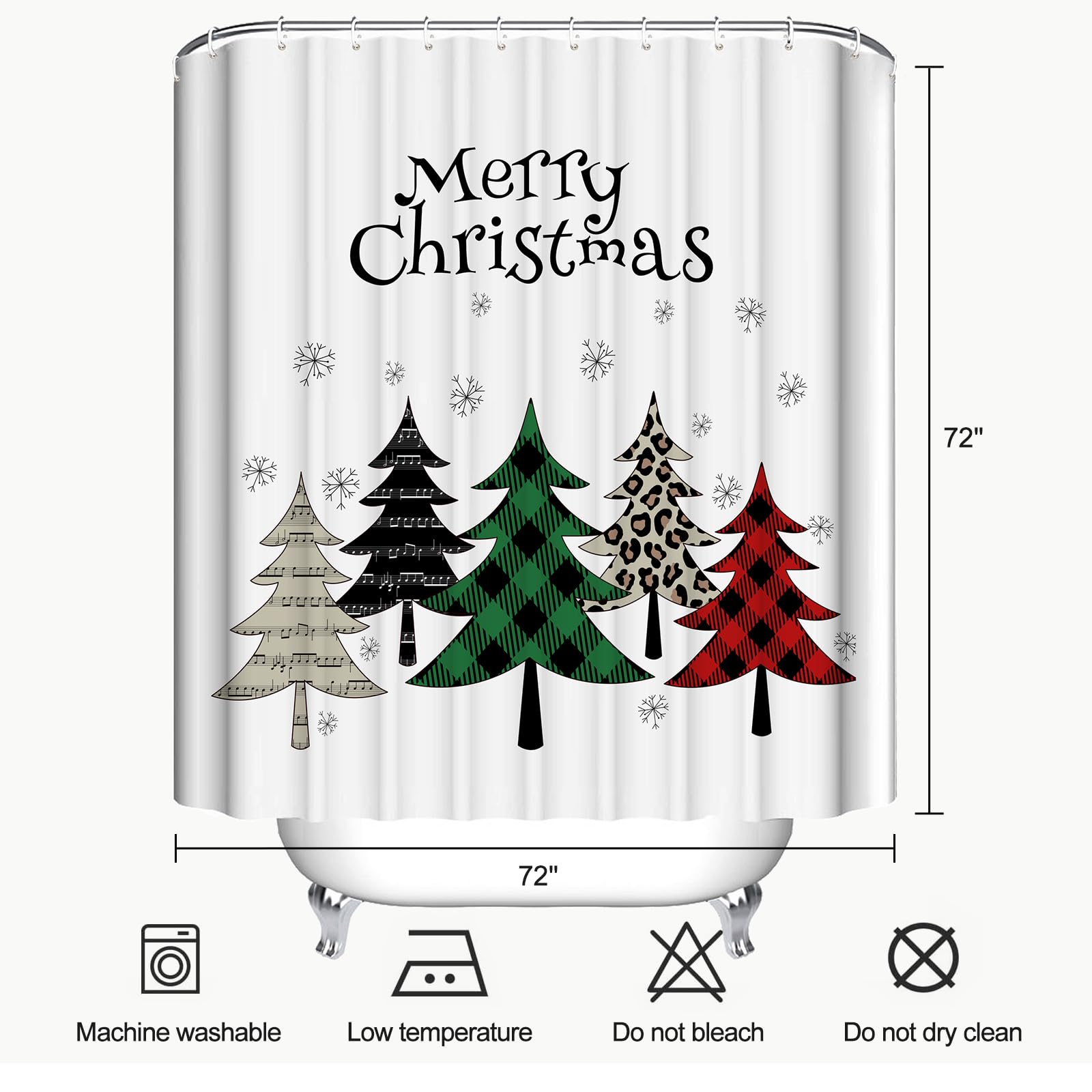 Christmas Tree Shower Curtain - Buffalo Plaid Xmas Holiday Bathroom Decor with Snowflake Design, Waterproof Polyester Fabric, 72x72 Inches, Includes 12 Plastic Hooks - Perfect for Farmhouse, Winter & Christmas Bathroom Decorations
