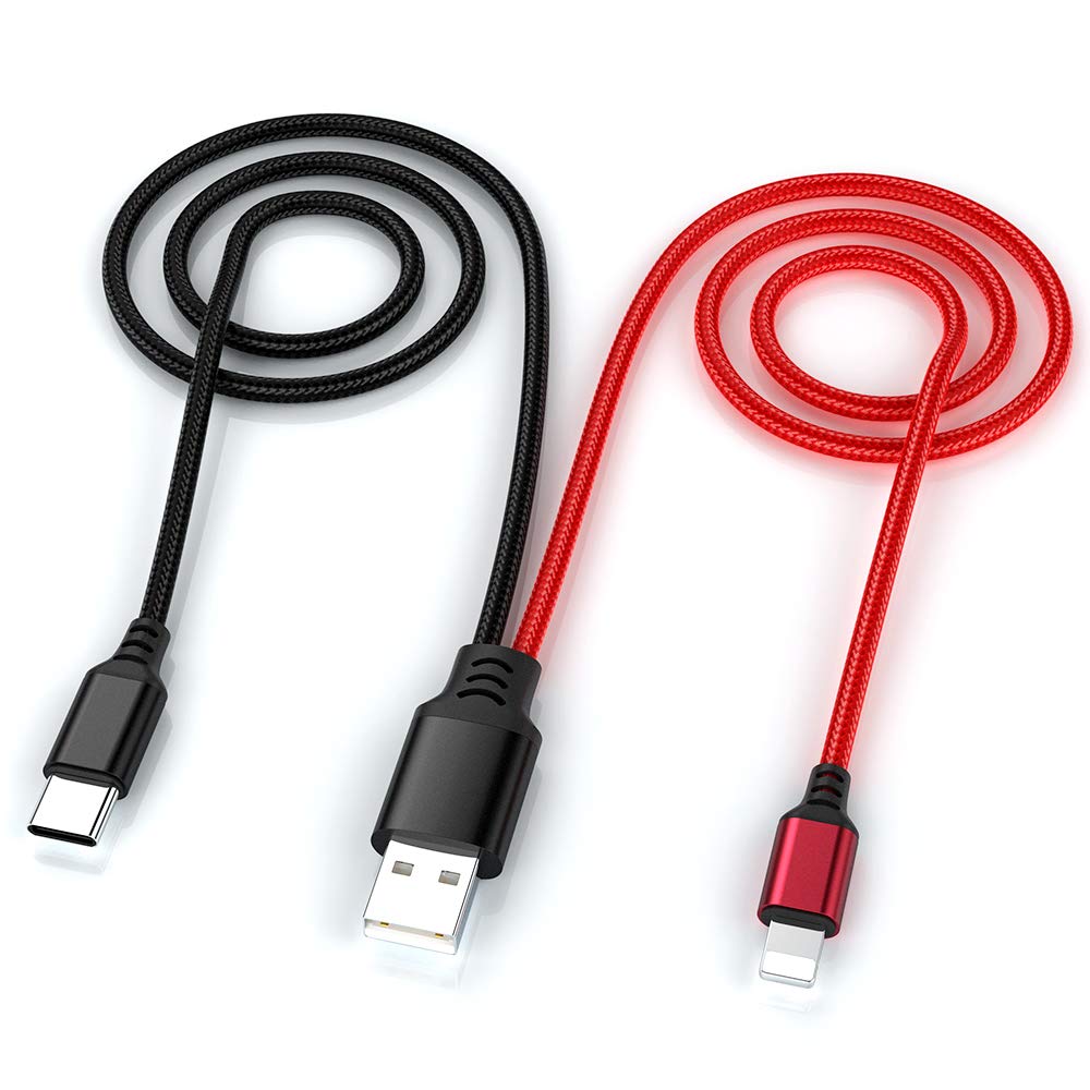 2-in-1 Multi Charger Cable 3Ft Nylon Braided Fast Charging Cable with Type C & Lightning Connector - Compatible with iPhone 15/14/13, Samsung Galaxy S8/S9/S10, LG, Pixel, Huawei & Android Tablets - Perfect for Home, Office & Travel Charging