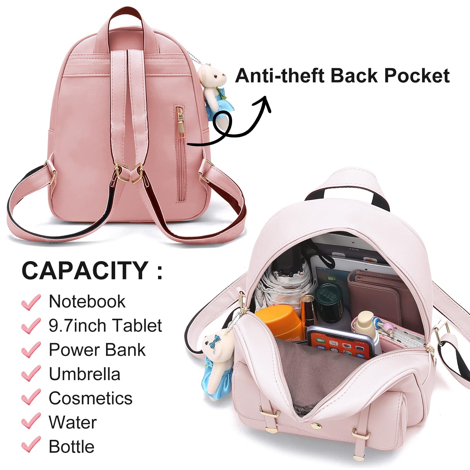 Cute Mini Backpack for Girls - PU Leather Small Backpack Purse Set for Teens & Kids | School, Travel, and Daily Use