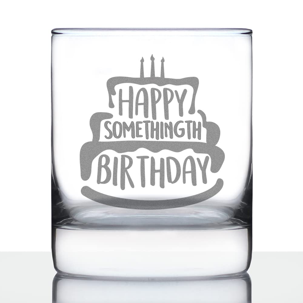 Funny Whiskey Rocks Glass - Happy Birthday Gift for Women & Men Over the Hill - Whisky Tumbler for Scotch & Bourbon Lovers - Perfect for 40th, 50th Birthday Parties & Retirement Celebrations