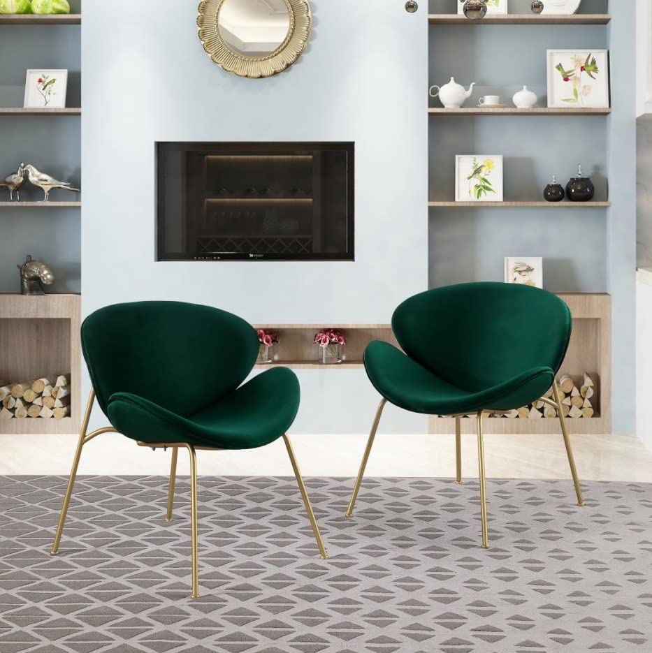 Luxury Velvet Dining Chairs Set of 2 - Modern Side Chairs with Golden Metal Legs & Curved Back - Elegant Vanity, Reading & Leisure Chairs for Bedroom, Living Room, Kitchen - Perfect for Dining, Home Office & Lounge Areas