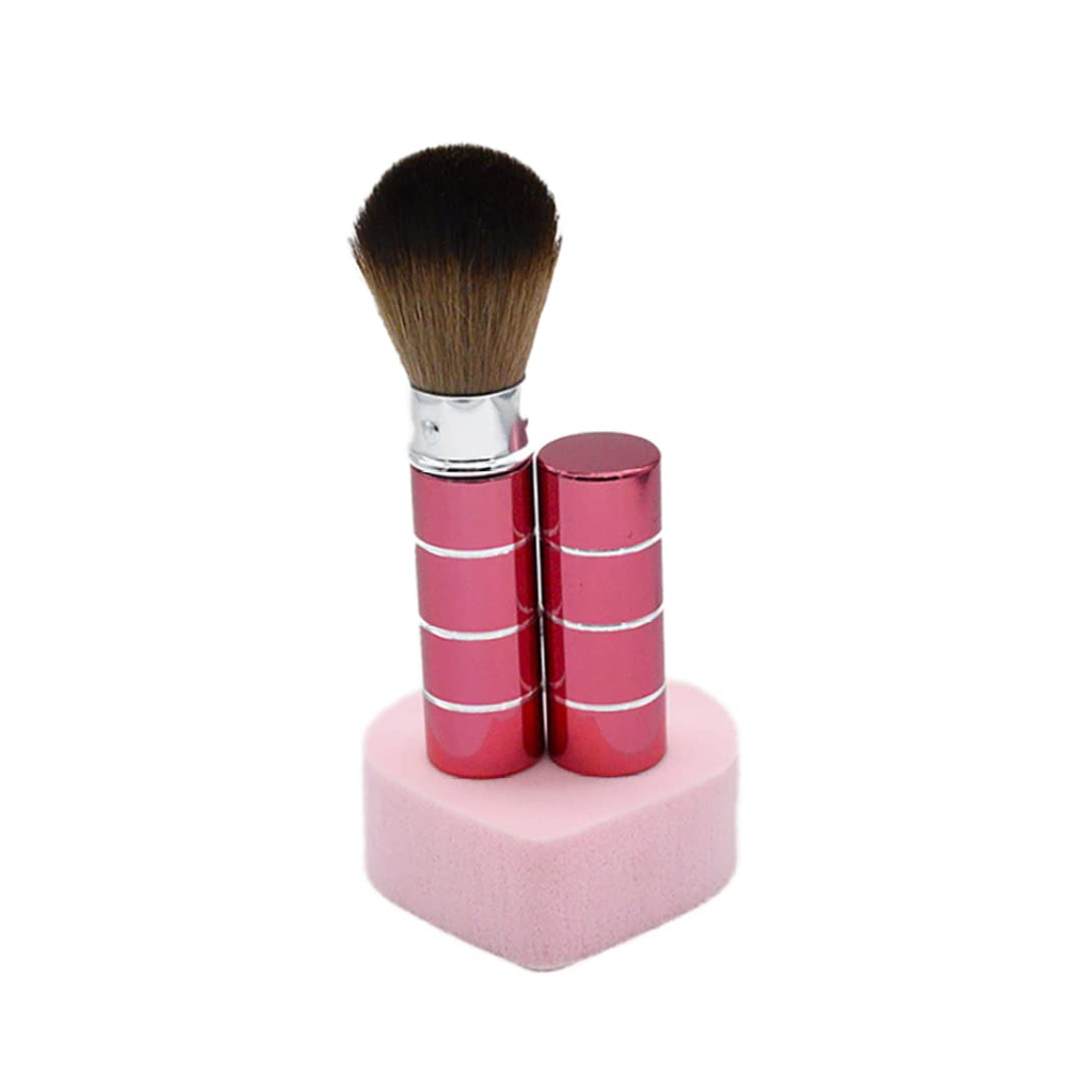 Retractable Makeup Brush Set - Powder, Blush & Foundation Brush for Liquid Makeup with Travel Cover | Perfect for On-the-Go Touch Ups & Professional Makeup Application (Red)