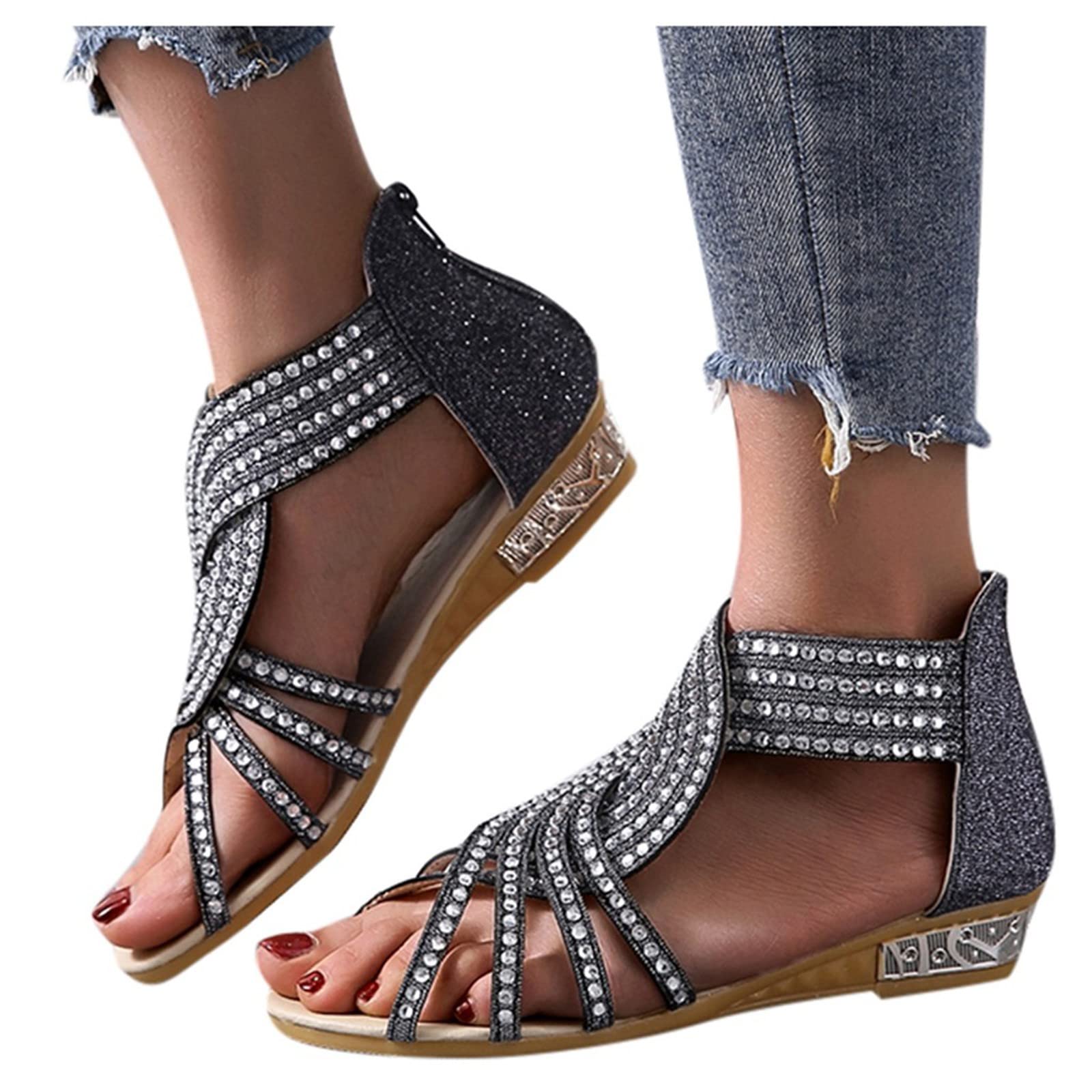 LUOPUNAQ Women's Open Toe Sandals - Low Heel Slip-On Sneakers for Casual, Work & Travel - Comfortable Walking Flats for Everyday Wear