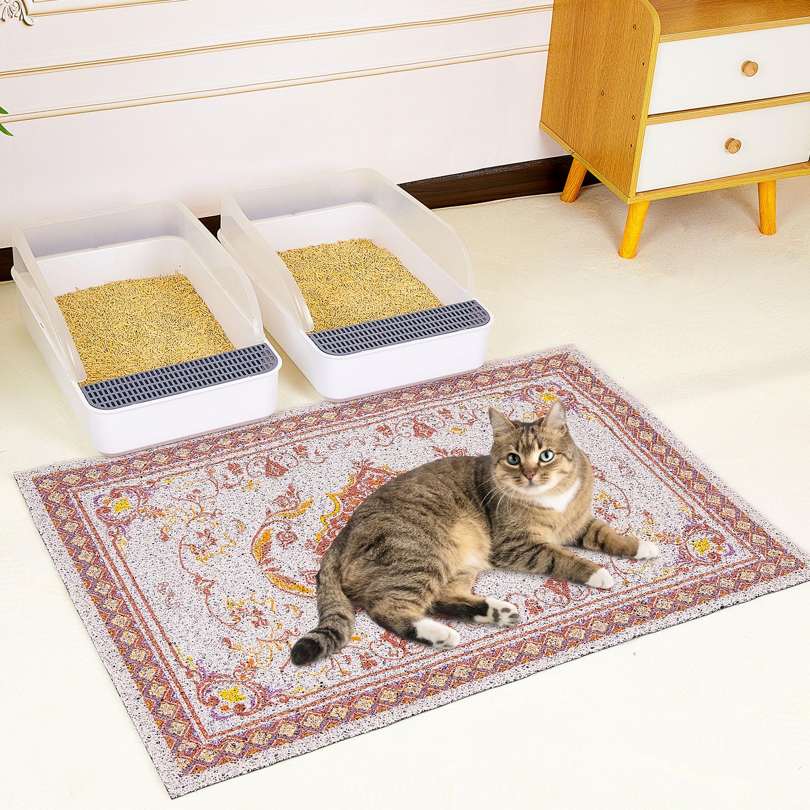 **Glittme Soft Non-Slip Waterproof Cat Litter Mat - Washable & Easy to Clean Litter Box Mat for Kitty, Traps Litter & Food Scatter - Perfect for Indoor Cats & Multi-Cat Homes**