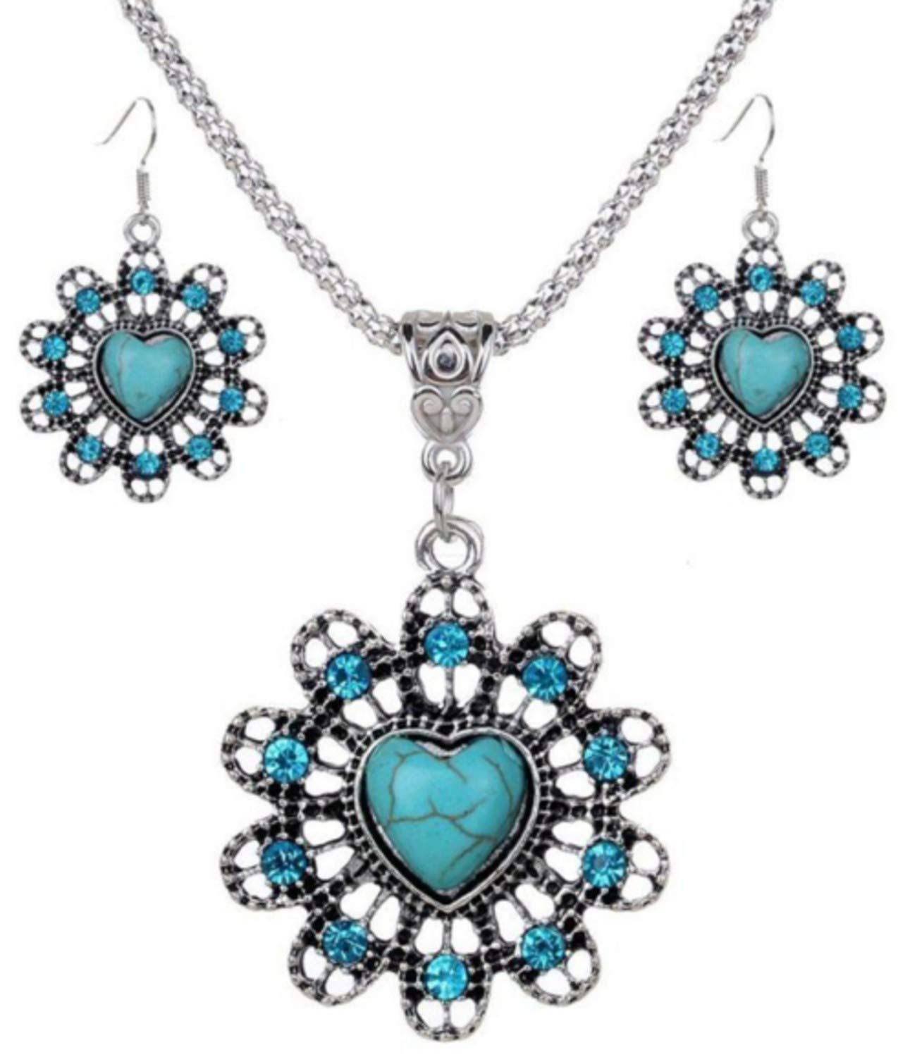 Persian Fashion Jewelry Set for Women - Turquoise & Crystal Earrings with Necklace | Elegant Handmade Boho Accessories | Perfect for Weddings, Parties & Special Occasions | Style #Box 09 004