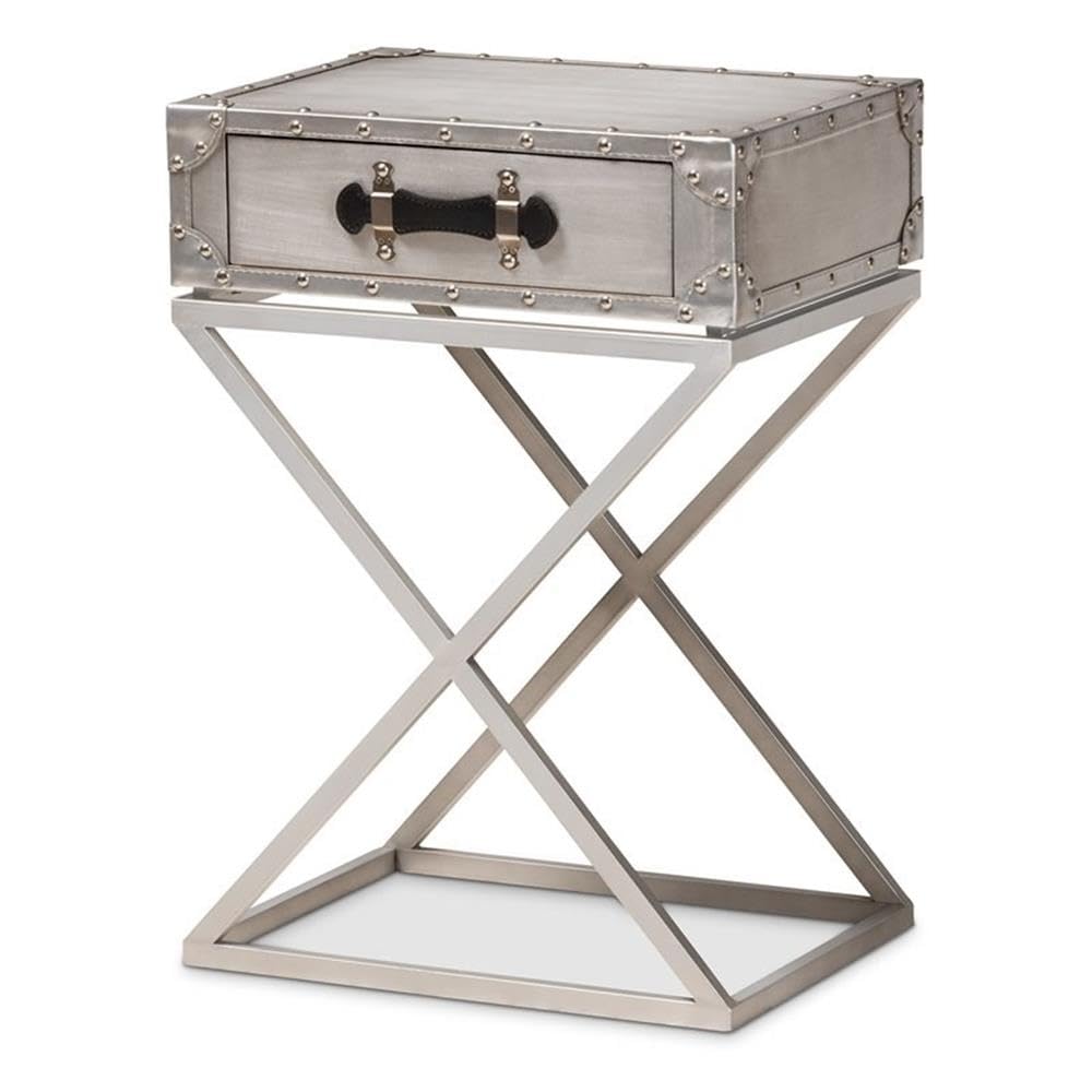 BOWERY HILL French Silver Metal 1-Drawer Nightstand - Elegant Bedside Table for Bedroom Decor | Compact Storage Solution for Small Spaces